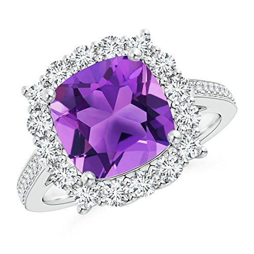 Platinum Amethyst Cocktail Ring with Diamond Halo - 9mm Purple Gemstone Jewelry for Women | Perfect for Evening Parties, Weddings & Special Occasions