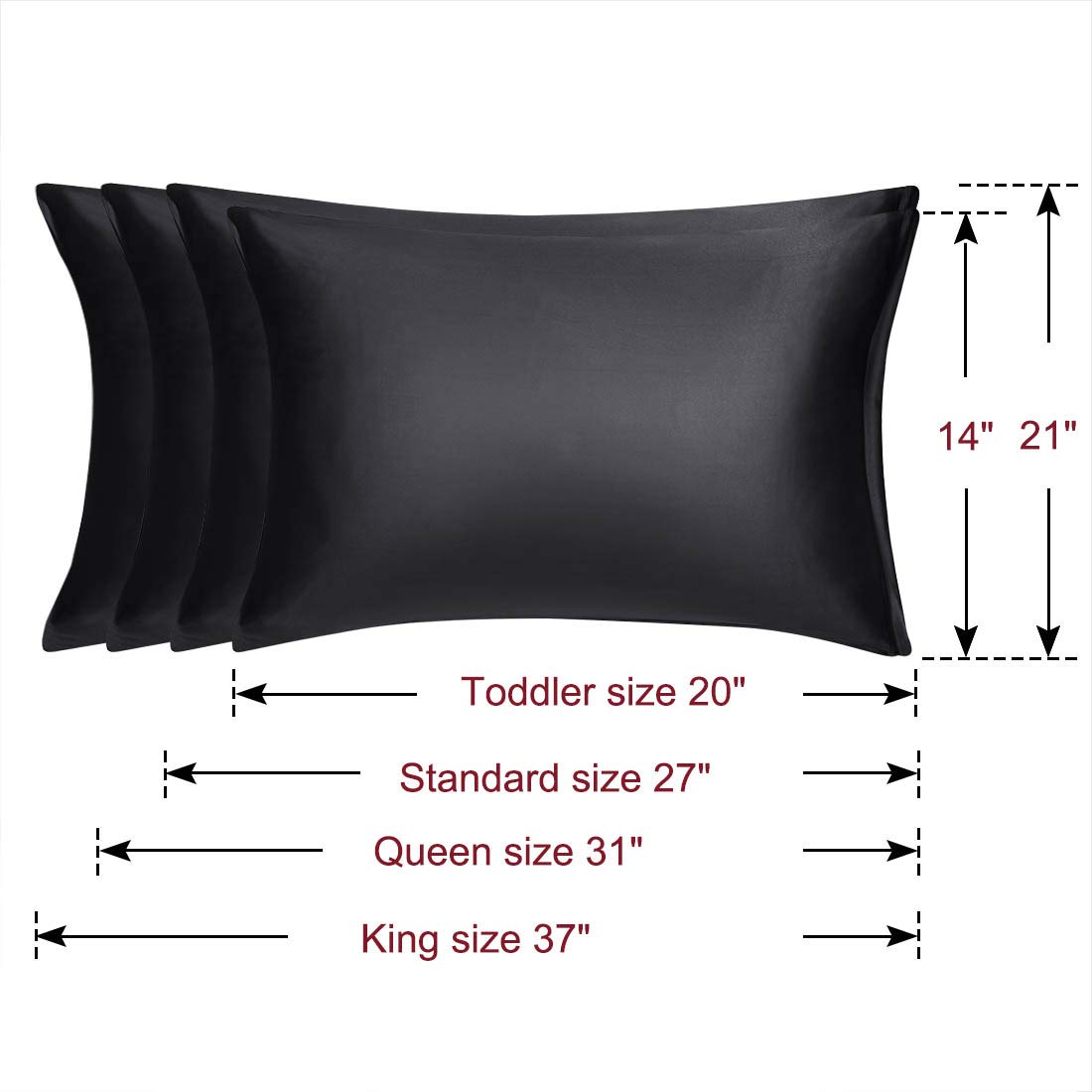 PiccoCasa Set of 4 Zippered Pillowcases - Luxury Super Silky Satin Pillow Covers (14x20 Inch) Black - Perfect for Travel, Home Decor & Bedroom Essentials