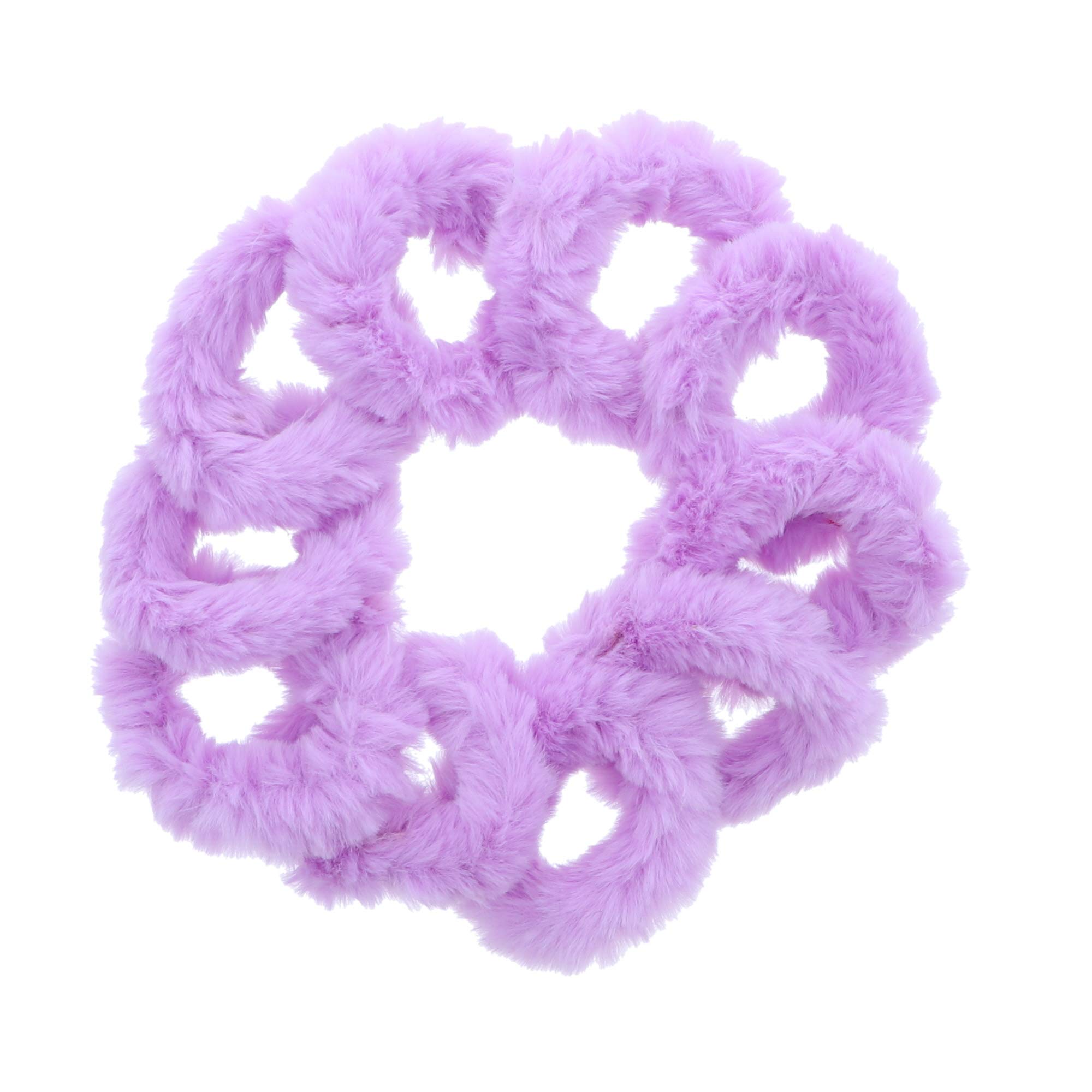 Small Fuzzy Fur Scrunchies Furry Pony Holder - Set of 10 Light Purple Hair Ties for Girls, Women, Ballet, Dance, Gym, and Everyday Style
