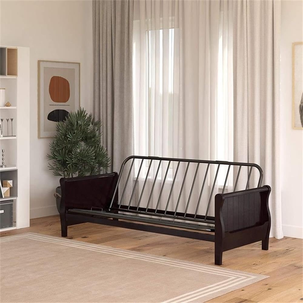 Pemberly Row Espresso Wood Futon Frame with Storage - Space-Saving Sleeper Sofa for Small Apartments, Guest Rooms & Dorm Living