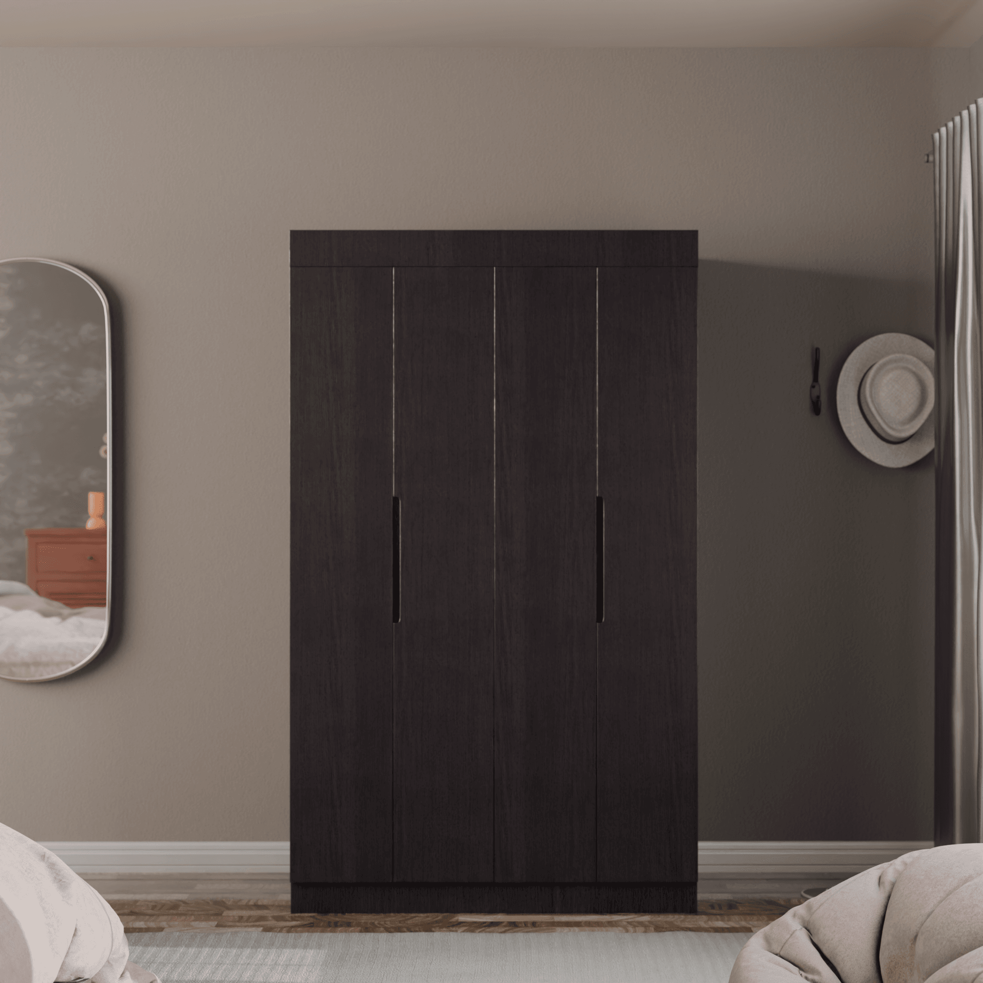 Harris 4 Door Open Wardrobe - Modern Closet Organizer for Bedroom, Living Room & Entryway - Spacious Storage Cabinet with Adjustable Shelves & Hanging Rod