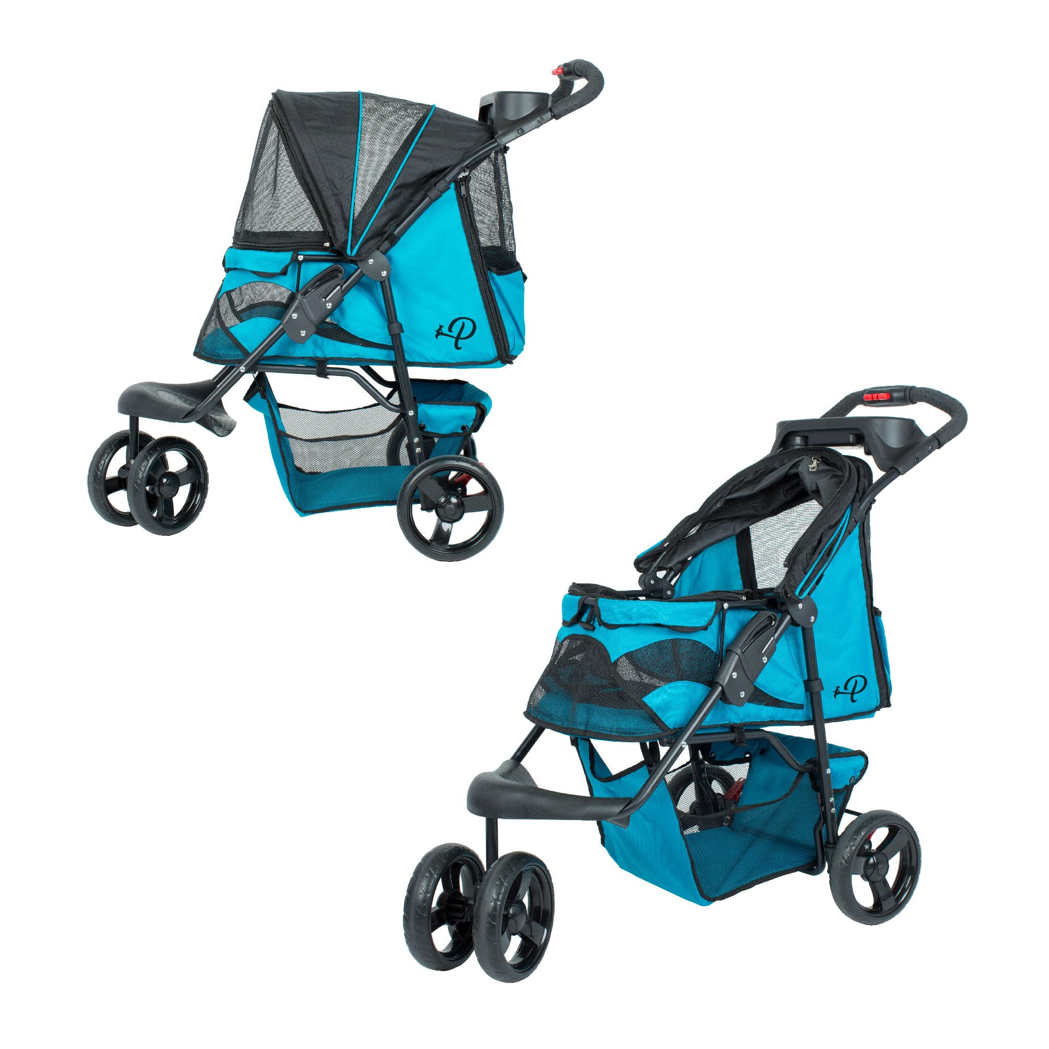 Premium Pet Stroller for Small to Medium Dogs & Cats - Durable, Easy Fold Design with Mesh Windows & Large Storage Basket - Secure Cup Holder Tray - Supports Pets Up to 55lbs - Mermaid Blue - Perfect for Outdoor Walks, Vet Visits & Travel Adventures