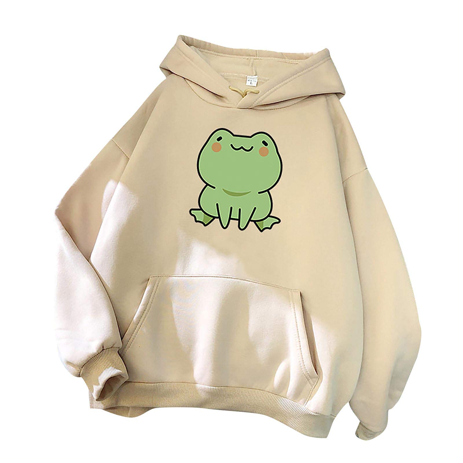 Women's Kawaii Funny Cute Frog Graphic Hoodie Sweatshirt - Casual Pullover Top with Pocket for Junior Girls | Perfect for School, Streetwear & Anime Cosplay