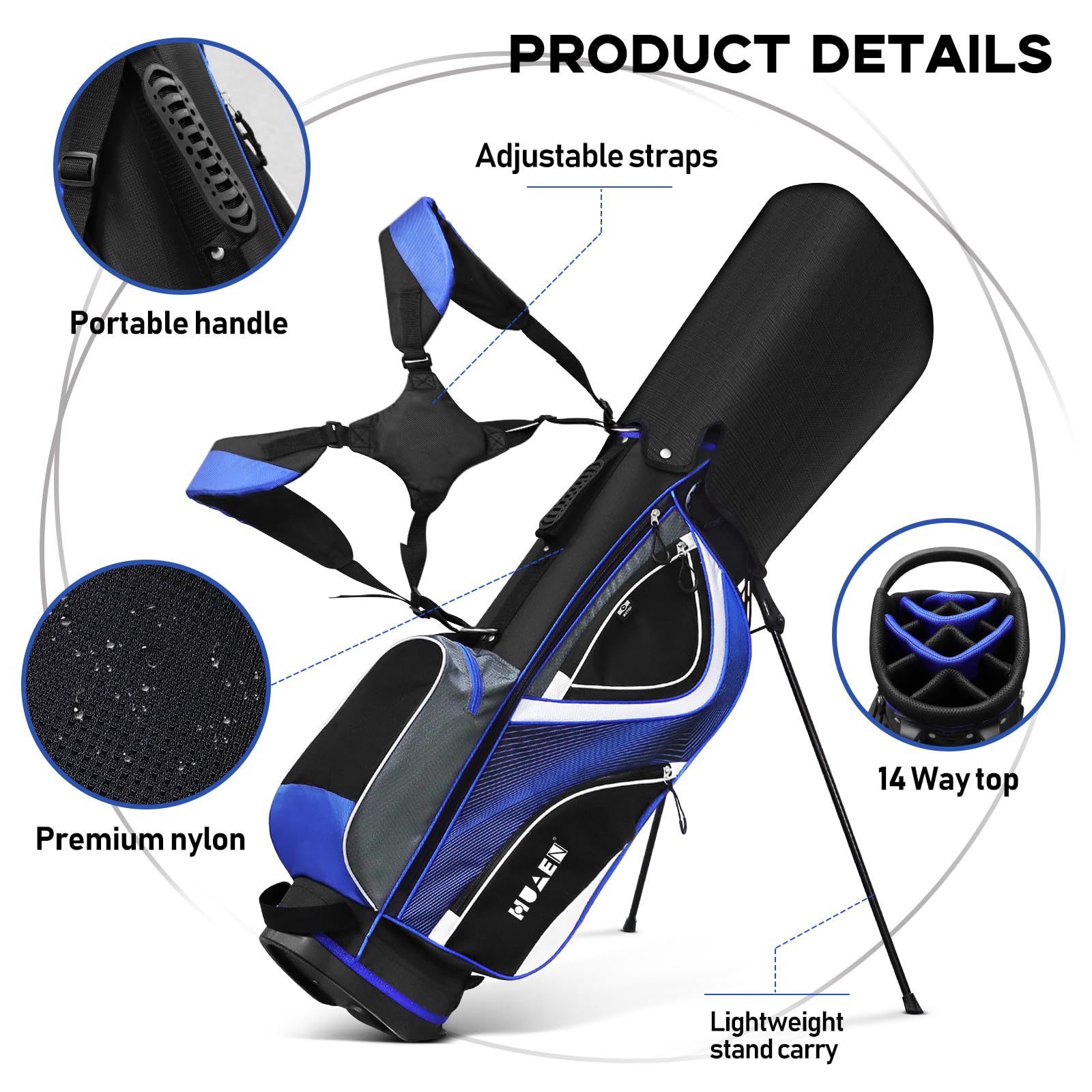 Premium 14-Way Golf Stand Bag with 5 Pockets | Lightweight Waterproof Nylon & Ergonomic Straps | Perfect for Men & Women Golfers | Ideal for Course Play, Driving Range & Tournament Use