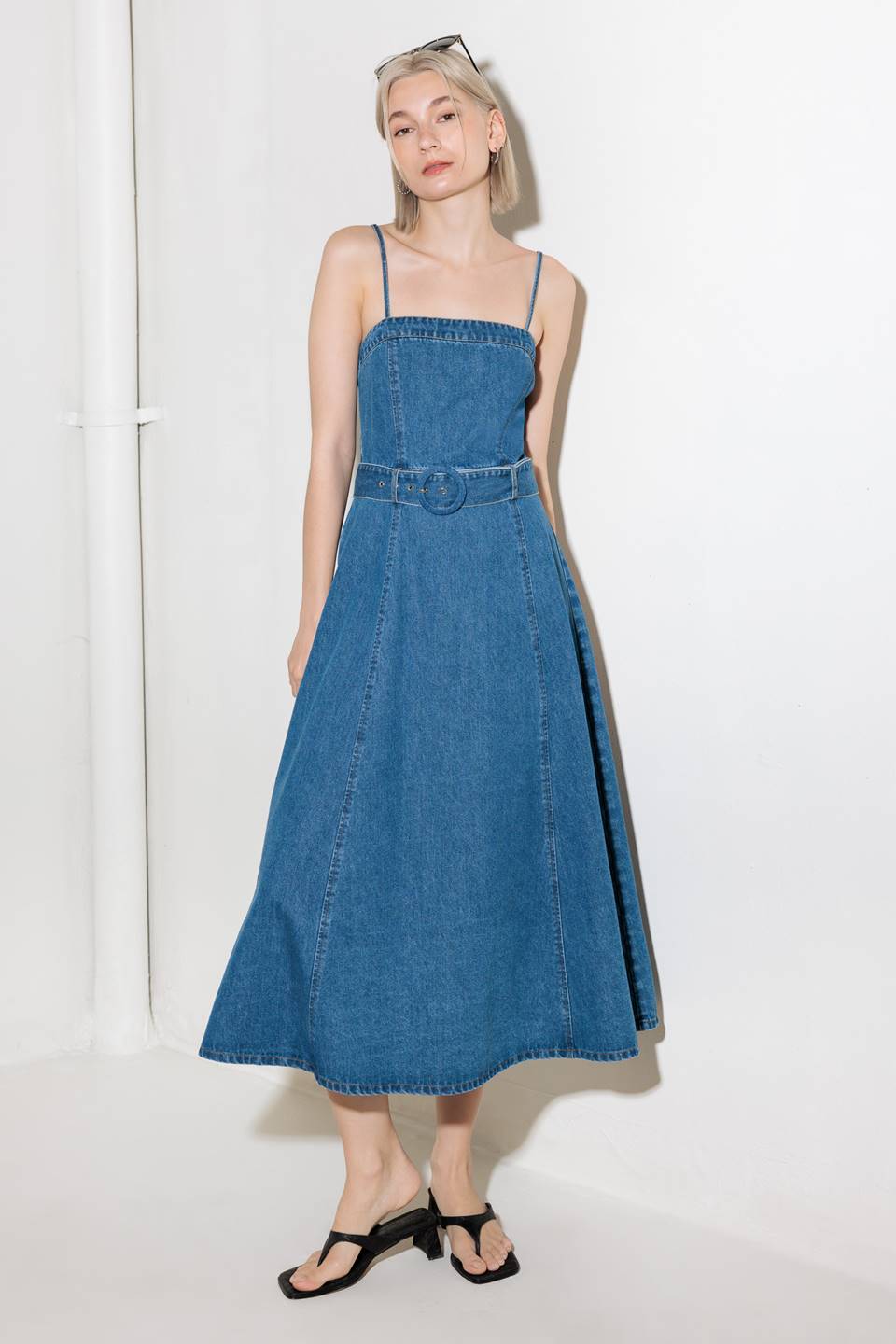 Dawson Washed Denim Midi Dress for Women - Vintage Blue Denim Dress with Pockets, Casual Boho Style for Everyday Wear, Date Night & Summer Outfits