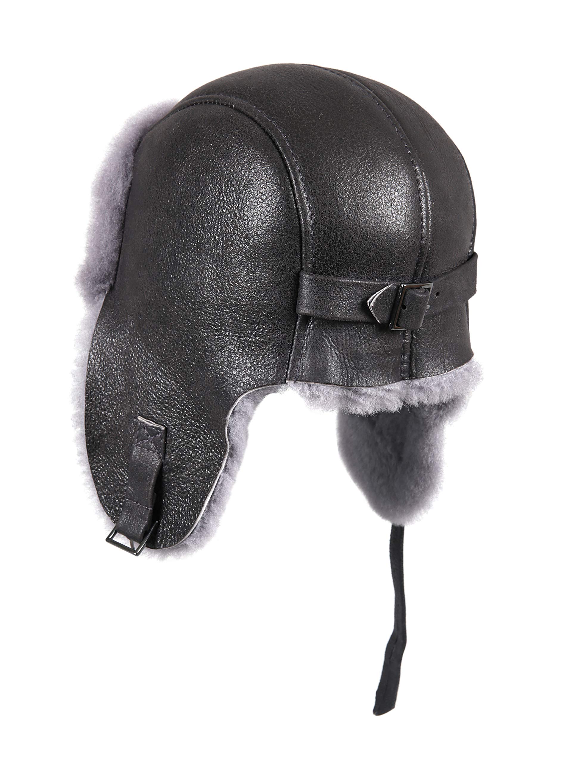 Men's Shearling Sheepskin Aviator Hat - Winter Warm Pilot Cap for Cold Weather Flying & Outdoor Activities