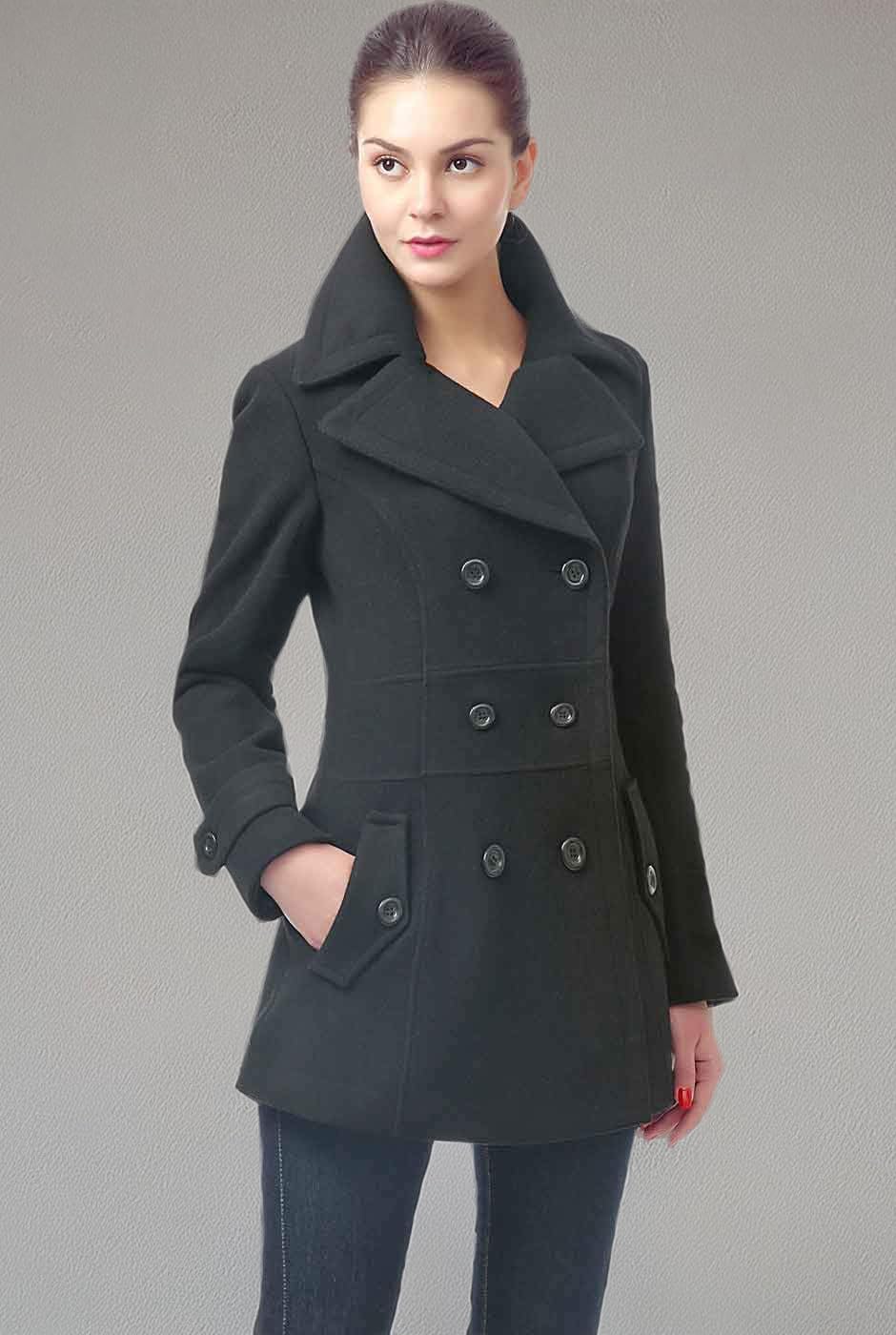 BGSD Women's Joann Wool Blend Walking Pea Coat - Classic Winter Warm Jacket for Casual Outings & Office Wear (Plus Size & Petite Available)