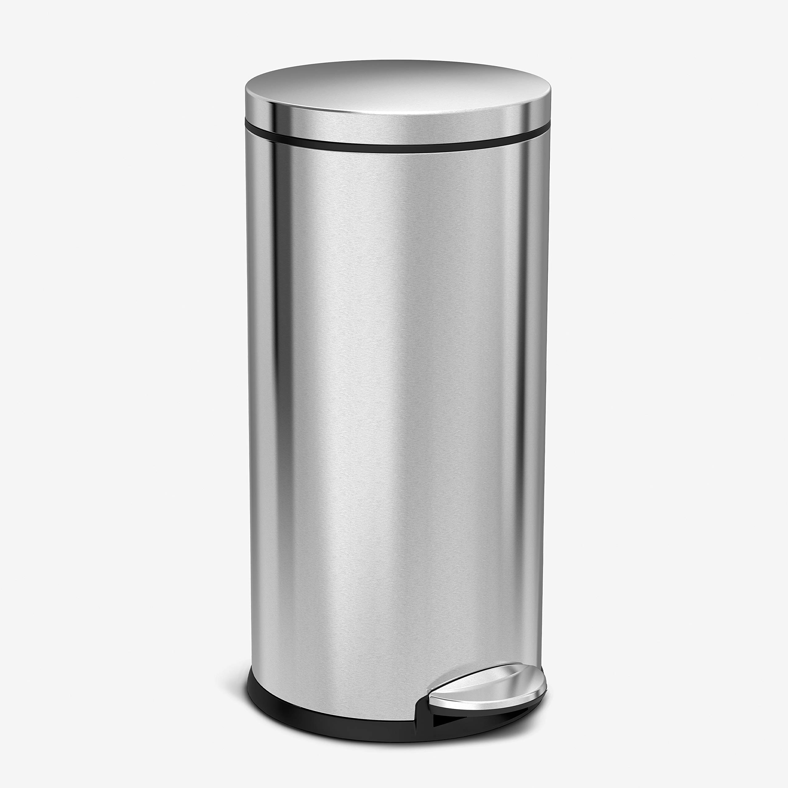 simplehuman 30L/8 Gallon Round Step Trash Can & 4.5L/1.2 Gallon Bathroom Step Trash Can Set - Brushed Stainless Steel | Kitchen & Bathroom Waste Bin with Foot Pedal for Hands-Free Use