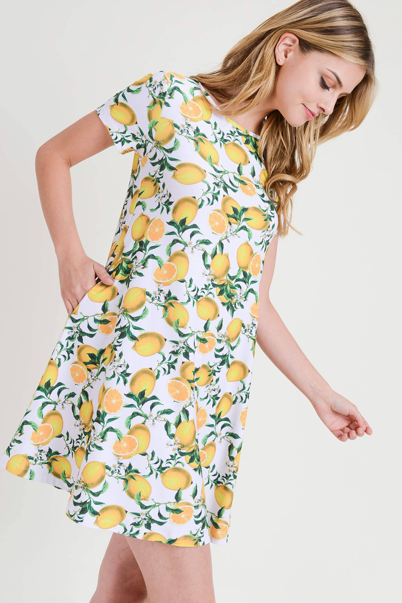 ICONOFLASH Women's Floral Print Casual Summer Dress with Pockets - Short Sleeve Comfortable Beach Dress for Vacation, Outdoor & Daily Wear
