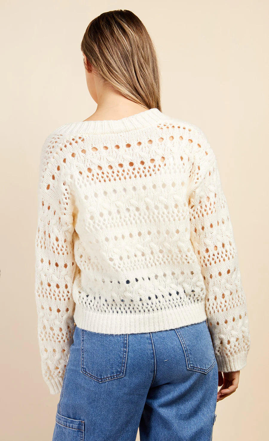 Katie Open Knit Cardigan for Women - Soft Cream Lightweight Sweater | Perfect for Casual Outfits, Layering & Fall Fashion