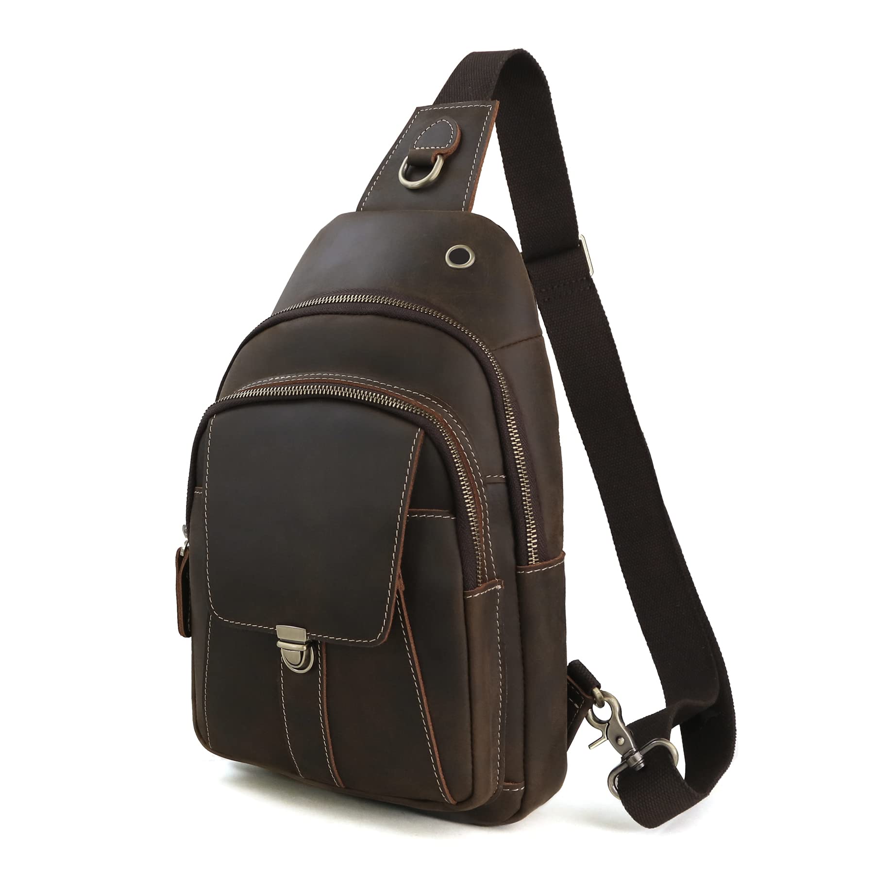 Vintage Genuine Leather Chest Bag for Men - Crossbody Shoulder Sling Backpack Fits 10.5