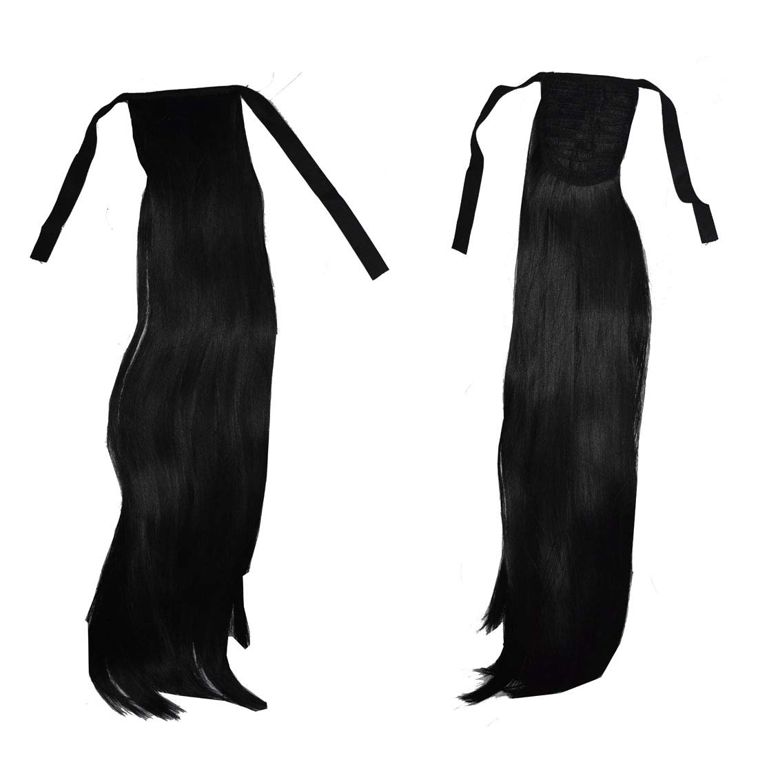 AROOMAN Black Ribbon Ponytail Hair Wig Extensions for Women & Girls - Natural Looking Synthetic Costume Wig for Parties, Cosplay & Halloween - Perfect for Daily Wear & Special Occasions