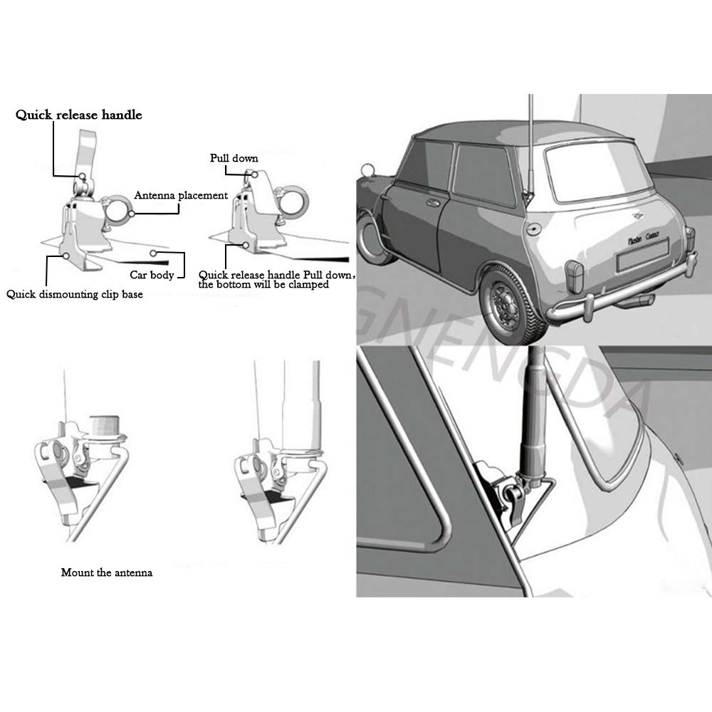UAYESOK Car Antenna Mount Bracket Clip - Universal Trunk Lid Hatchback Mobile Radio Antenna Base with 5M/16.4ft SO239 to PL-259 RG-58 Coax Cable for Vehicle HAM CB Radio - Perfect for Off-Roading, Emergency Communication & Trucking