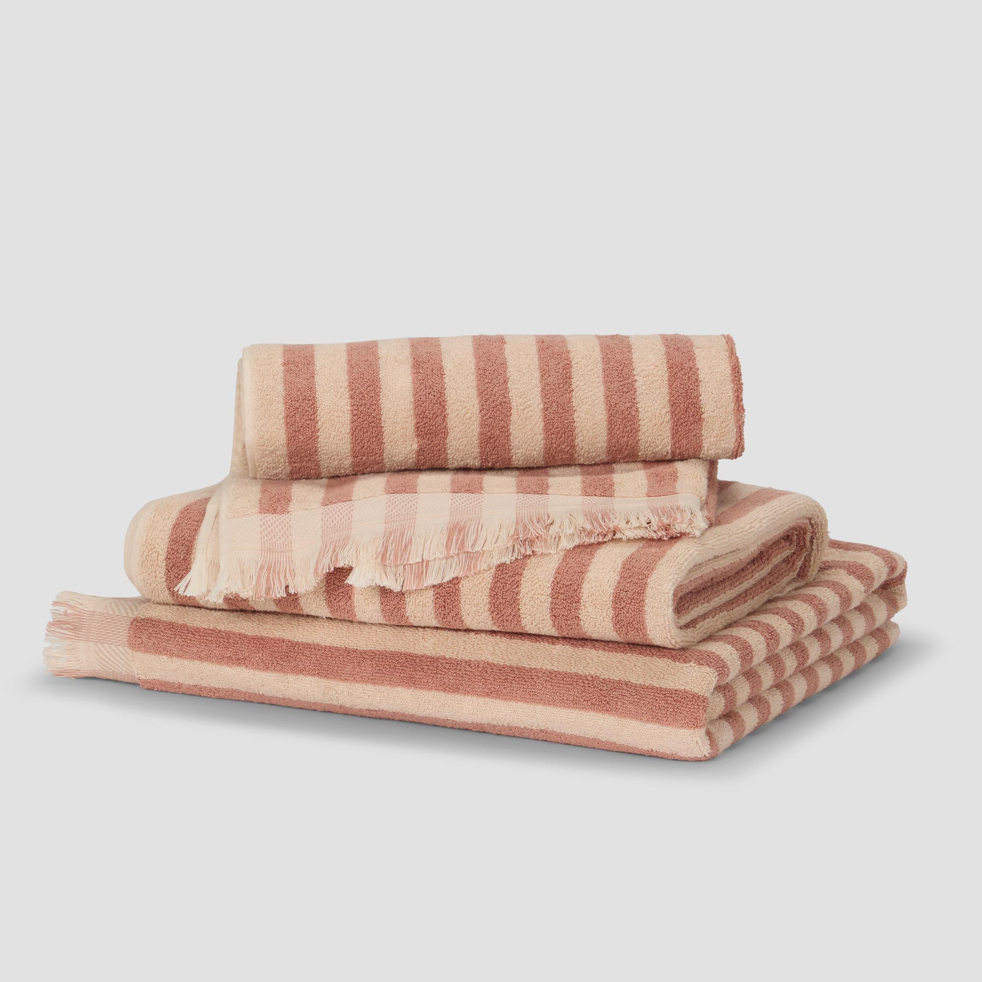 Premium Sand Shell Pembroke Stripe Cotton Bath Towels - Soft, Absorbent & Quick-Drying - Perfect for Beach, Spa & Luxury Bathroom Decor