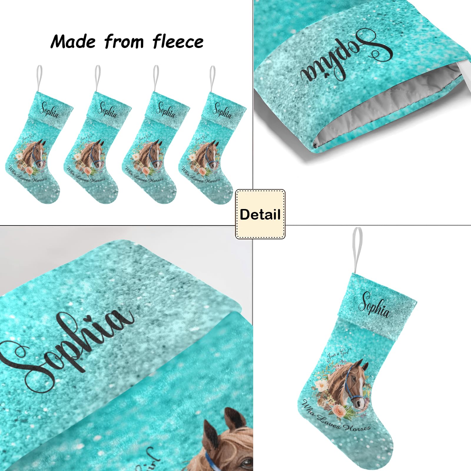 Personalized Christmas Stockings with Name - Horse Lovers Bling Print Holiday Decor for Family - 17.52 x 7.87 Inch Xmas Gift - Perfect for Fireplace Mantel, Holiday Party Favors & Festive Home Decor