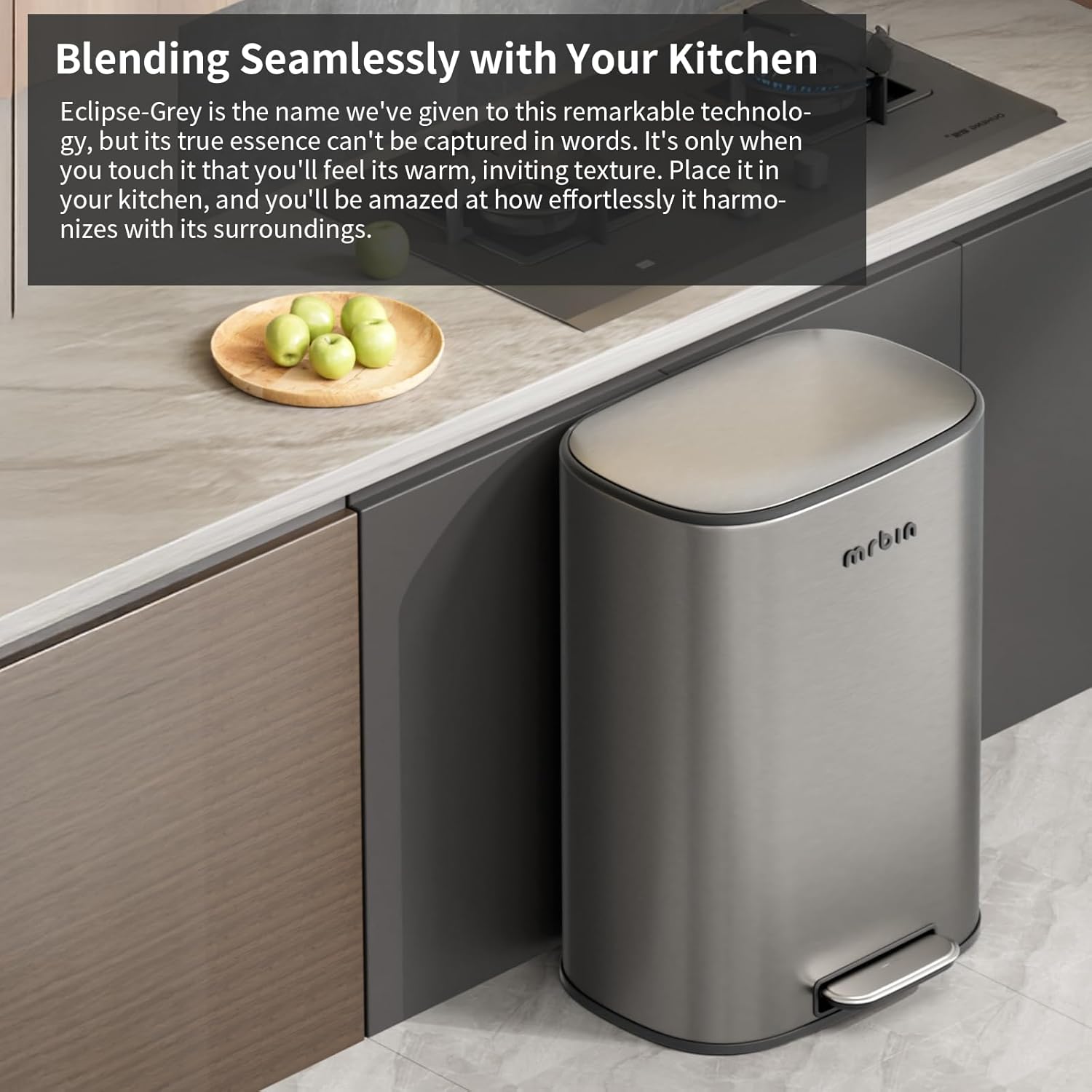 13 Gallon Stainless Steel Trash Can - Eclipse Grey | Odor-Proof & Rust-Resistant | Perfect for Kitchen, Office & Bathroom Waste Disposal