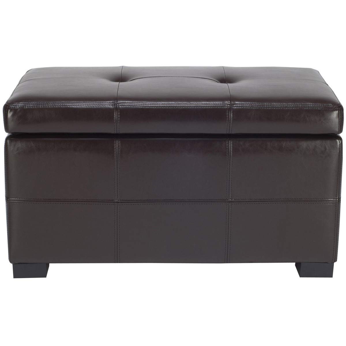 Safavieh Hudson Collection NoHo Tufted Brown Leather Small Storage Bench - Stylish Entryway Seat with Storage for Living Room, Bedroom & Hallway