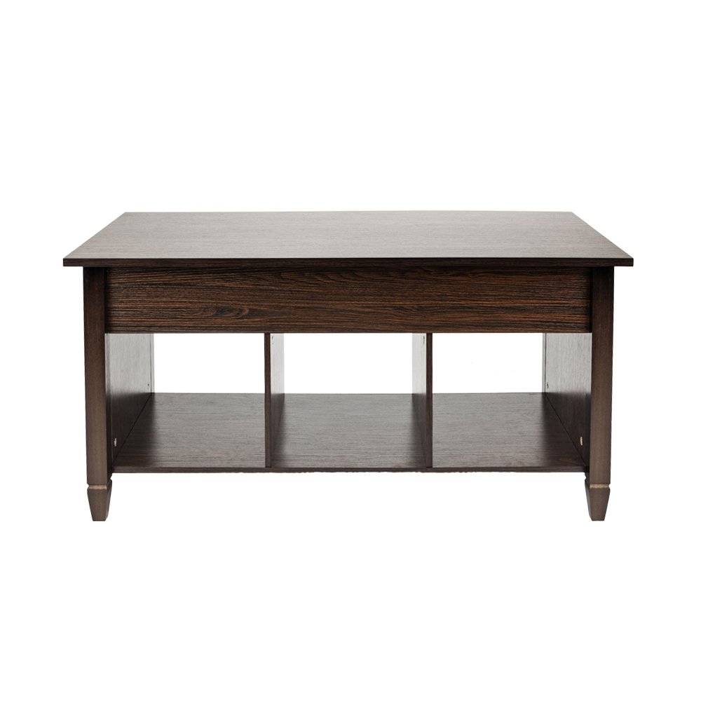 Adjustable Lift Top Coffee Table with Hidden Storage - Modern Wooden Lift-Top Coffee Table with Lower Shelf for Living Room, Office, or Dorm - Espresso Brown Finish for Stylish Home Decor