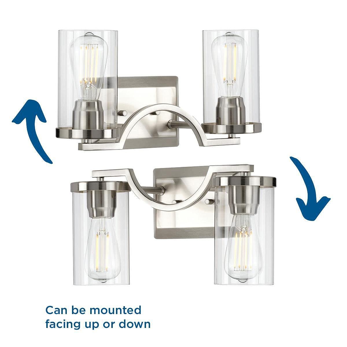 Progress Lighting Lassiter Collection 2-Light Clear Glass Modern Bathroom Vanity Light Fixture - Brushed Nickel Finish for Bathroom Mirror Lighting and Vanity Makeup Area