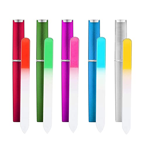 5 Pack Crystal Glass Nail Files with Case - Double Sided Professional Manicure Tools for Stronger Nails | Perfect for Home Nail Care, Travel & Christmas Stocking Stuffers Gifts for Women