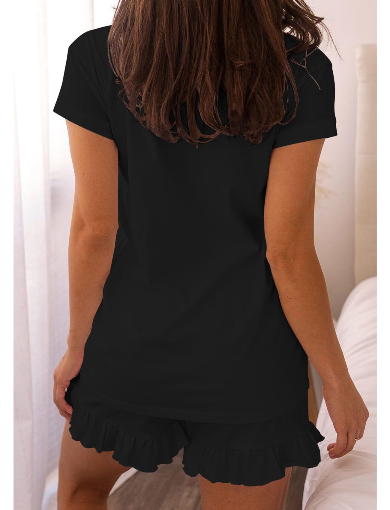 LuckyMore Women's Soft Short Sleeve V-Neck Pajama Set - Breathable Lounge Sleepwear with Casual Shorts for Summer Nights & Relaxing at Home