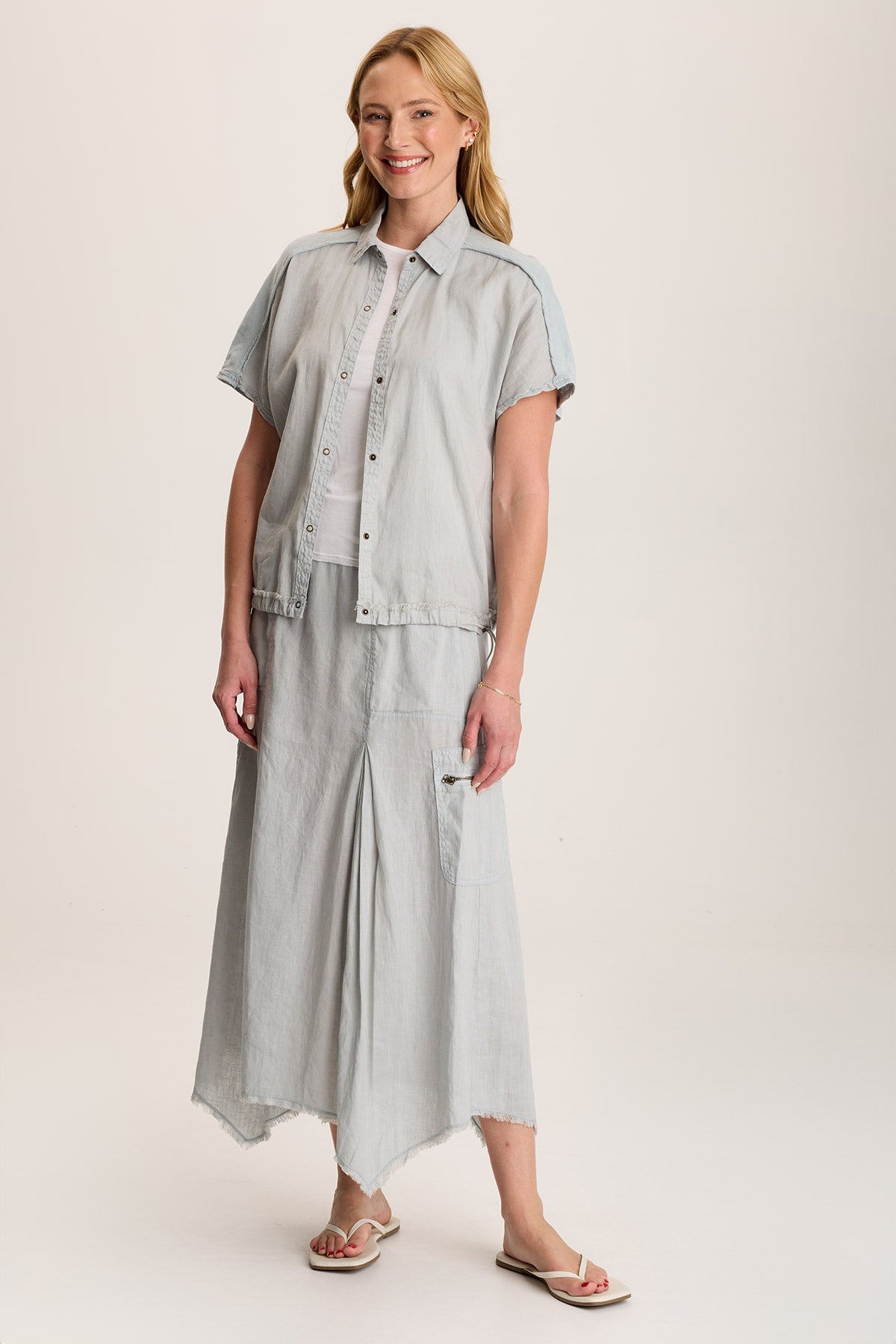Inola Women's Linen Button Up Shirt - Relaxed Fit Short Sleeve Blouse with Cinched Waist for Casual Outfits & Summer Wear