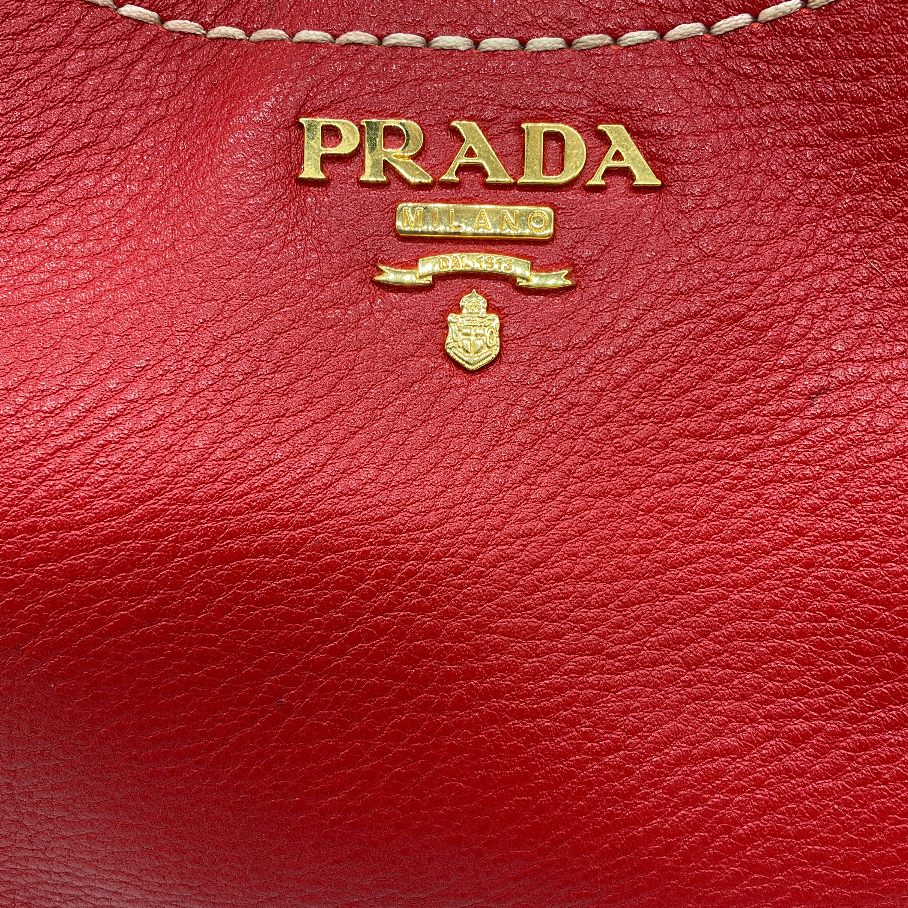 Prada Red Vitello Daino Leather Sacca Tote Handbag for Women - Luxury Designer Shoulder Bag for Work, Travel & Everyday Use