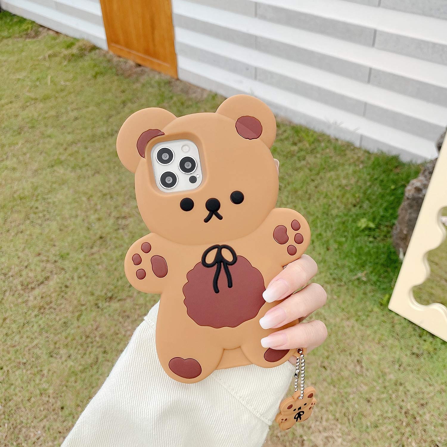 Cute Cartoon Bear Phone Case for iPhone 13 - 3D Soft Silicone Shockproof Cover with Keychain Teddy Bear Charm | Kawaii Yatchen Case for Women & Girls | Perfect Gift for Birthday, Valentine's Day & Daily Use
