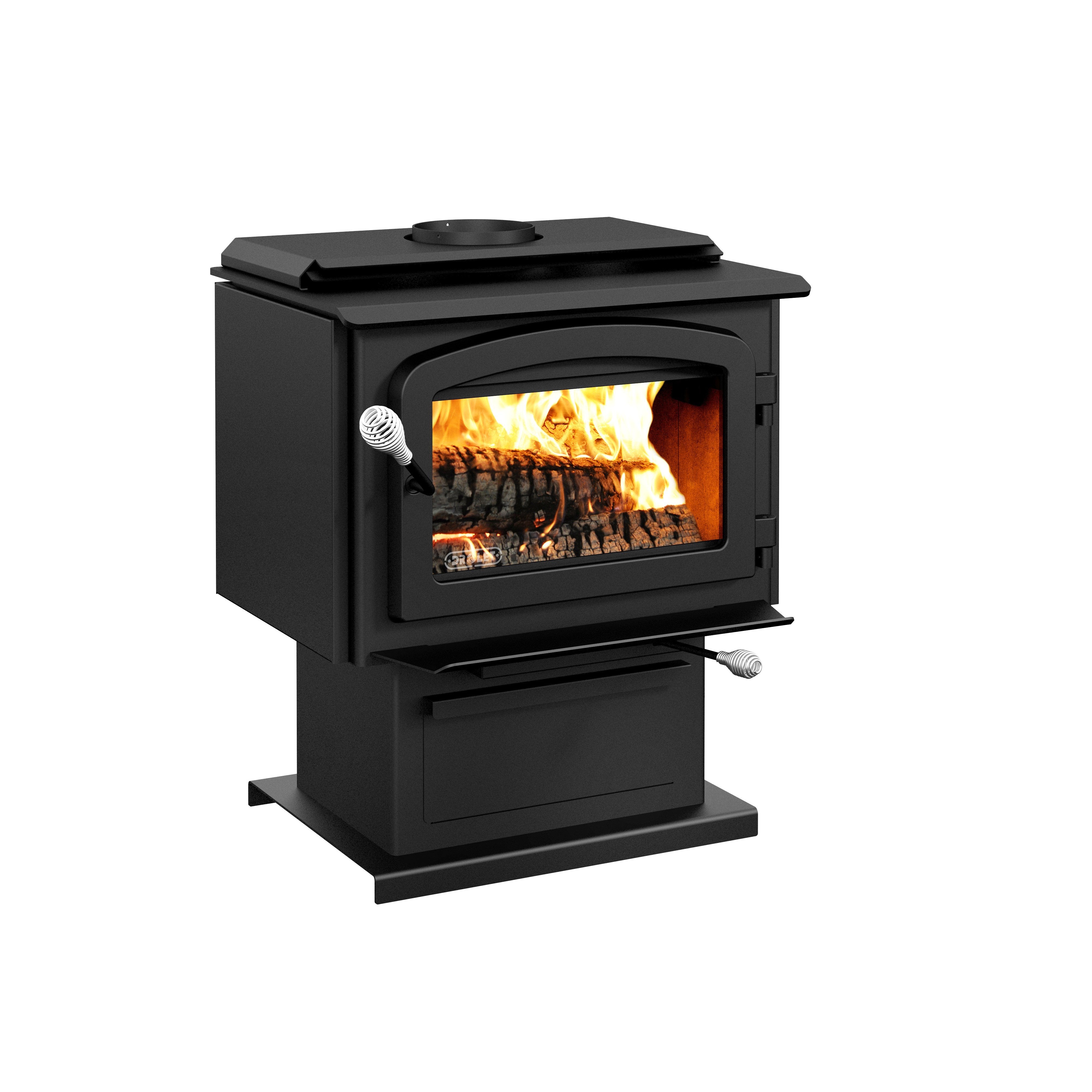 Drolet Escape 1500 EPA Certified Wood Stove - 1,800 Sq. Ft Heating Capacity with Pedestal Stand - Efficient Home Heating for Cabins, Living Rooms & Outdoor Spaces