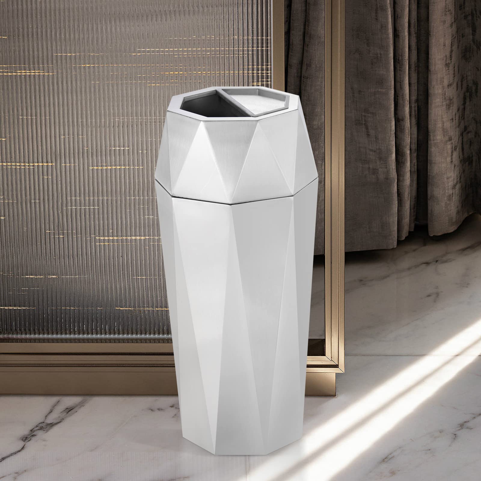 Dyna-Living Stainless Steel Commercial Trash Can with Lid - Heavy Duty Outdoor/Indoor Garbage Bin for Restaurant, Office, Kitchen, Park - Large Capacity Open Top Industrial Waste Container (Silver)