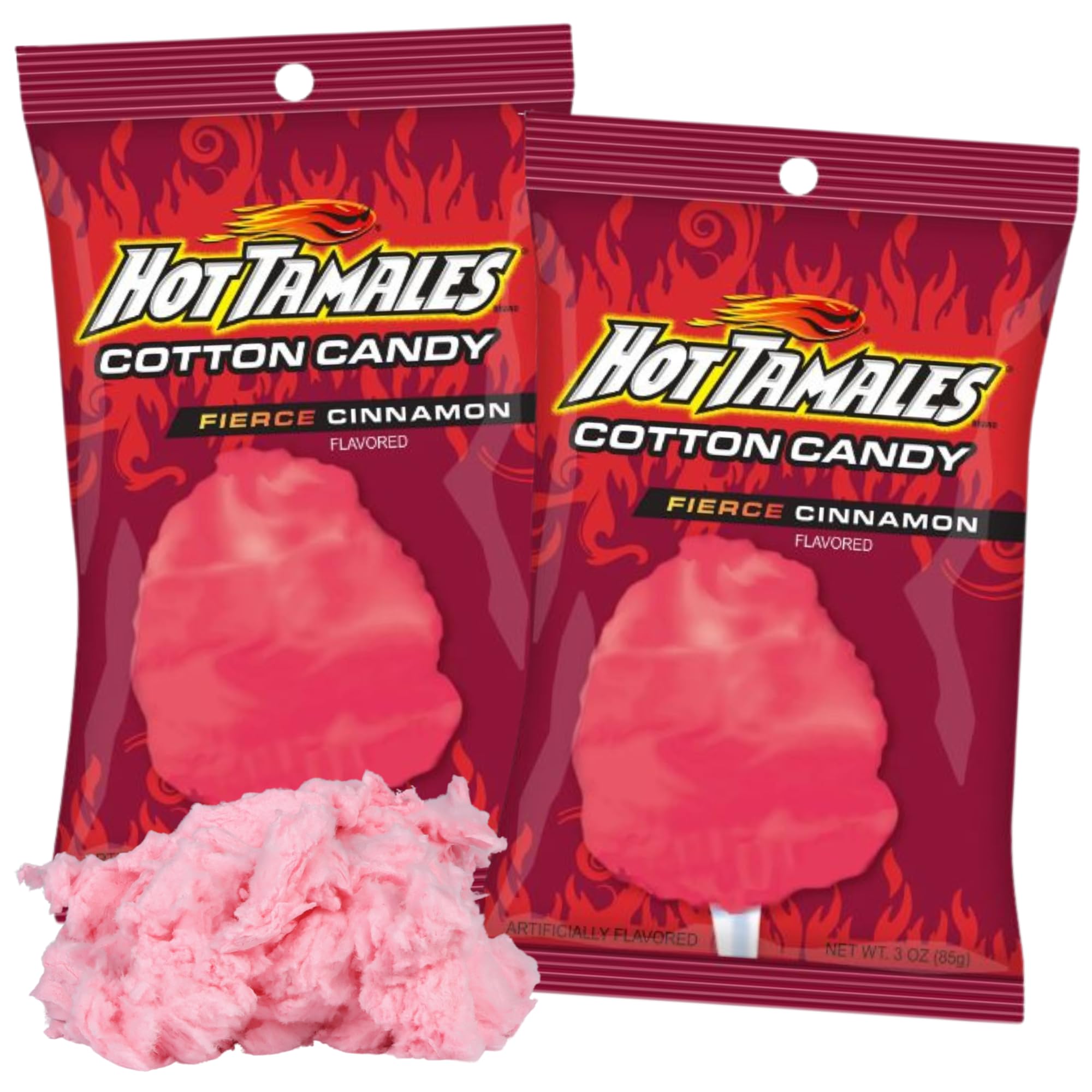 Hot Tamale Cotton Candy - Sweet & Spicy Cinnamon Flavored Sugar Floss - 3oz Pack of 2 - Unique Party Favors & Halloween Treats - Perfect for Birthday Parties, Movie Nights & Carnival Snacks