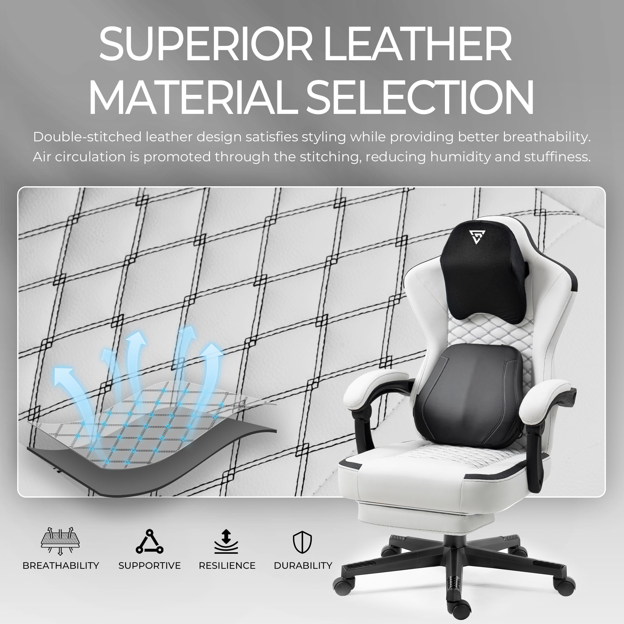 Premium Ergonomic Gaming Chair with Heated Massage & Lumbar Support - Reclining High Back PC Chair with Pocket Spring Cushion & Footrest - 330lbs Weight Capacity (White) - Perfect for Esports, Office Work & Home Gaming Setup