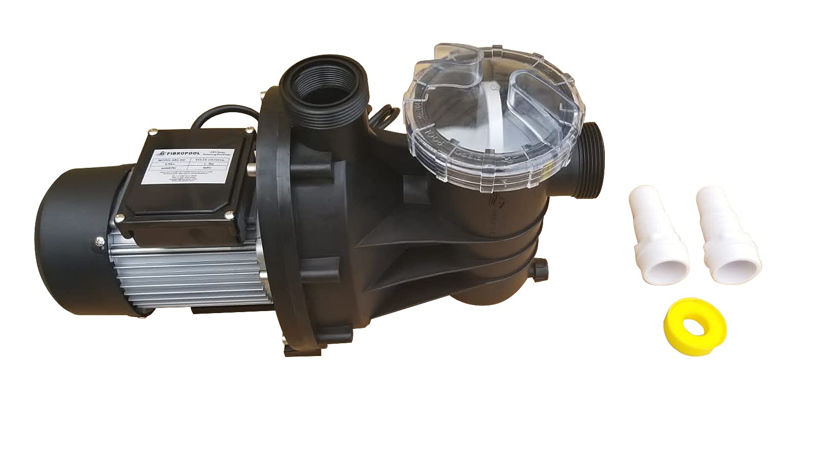 FibroPool 0.33HP Above Ground Pool Pump - 1/3 HP High Efficiency Single Speed Motor with Clear Top Lid - Includes Hose Adapters - Made in USA - Perfect for Small to Medium Above Ground Pools, Water Circulation and Filtration Systems