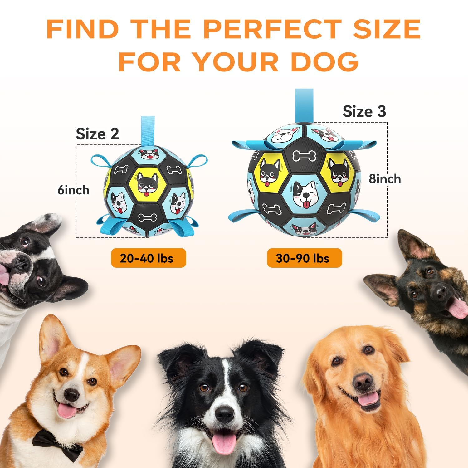 Durable 7 Inch Dog Soccer Ball with Chew-Resistant Straps - Interactive Herding Ball for Medium & Large Dogs - Perfect for Fetch, Training & Outdoor Play - Great Puppy Birthday Gift for Active Pets
