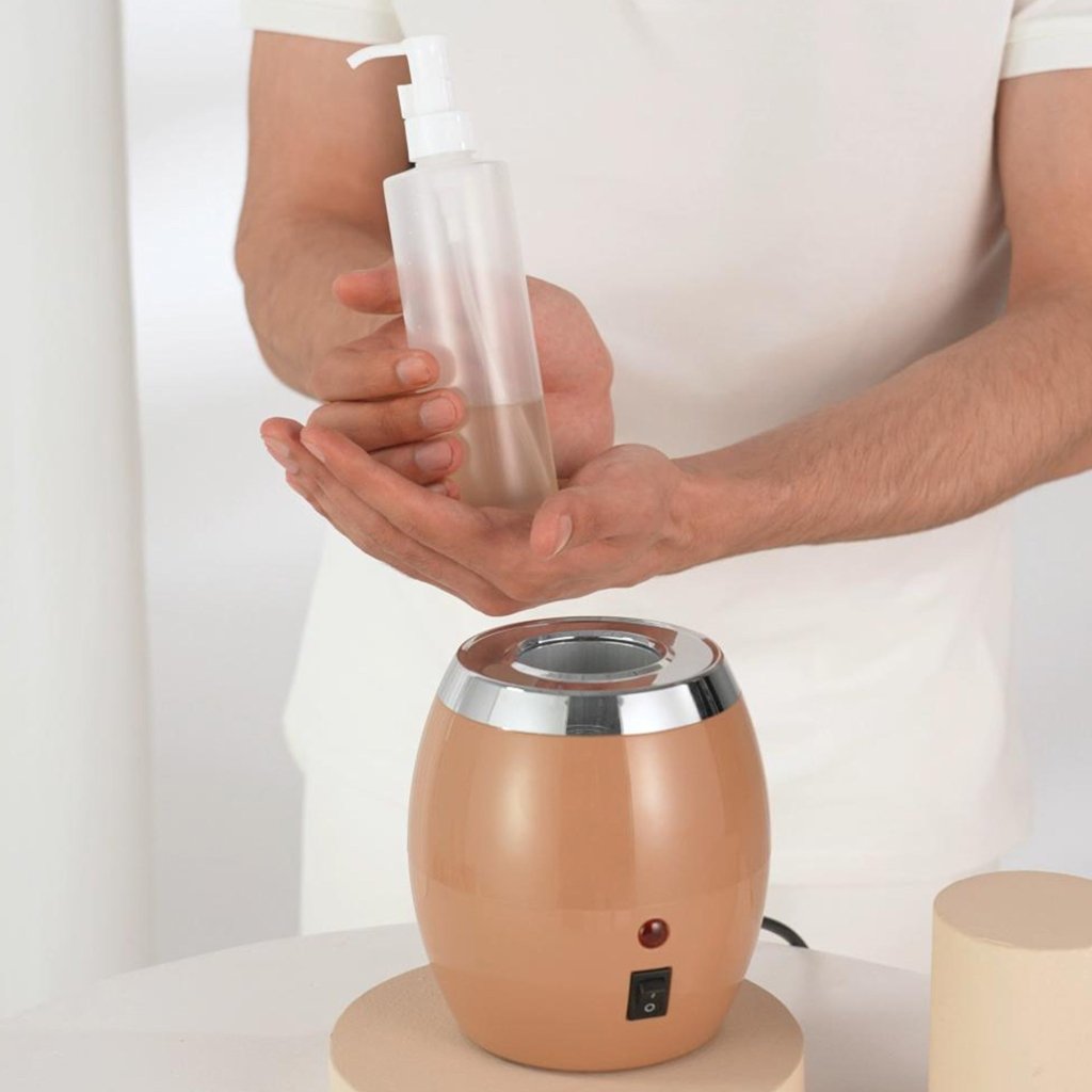 Professional Golden Touch Massage Oil Warmer & Lotion Heater with Empty Bottle - Portable Cream Heating Device for Spa, Salon & Home Use - Perfect for Therapists & Self-Care