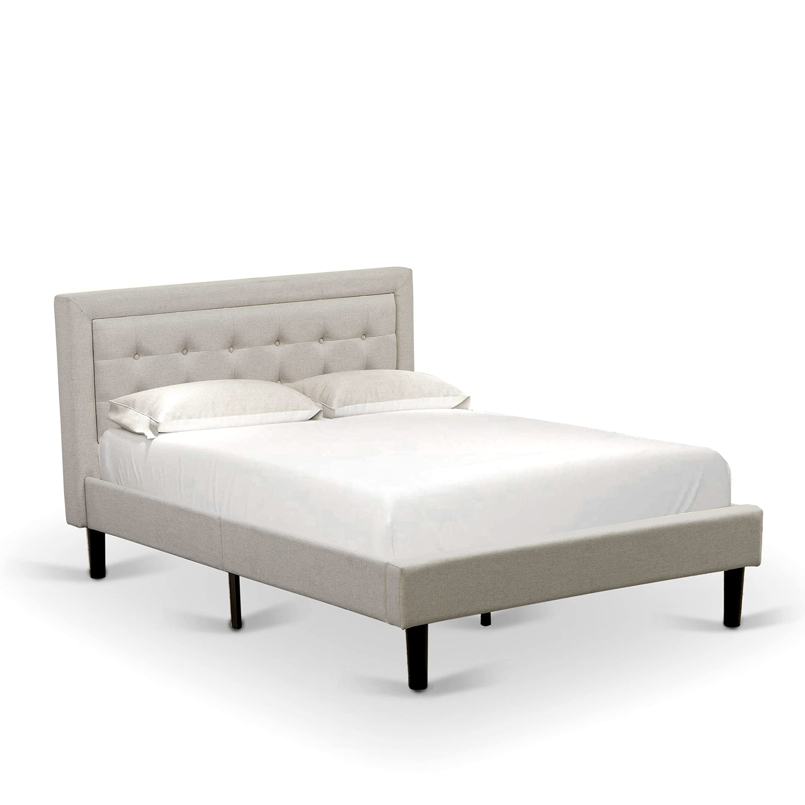 East West Furniture FN08F-1VL14 2-Piece Full Size Platform Bed Frame with Nightstand - Sturdy Beige Linen Fabric Bedroom Set for Modern Homes | Perfect for Small Spaces & Guest Rooms