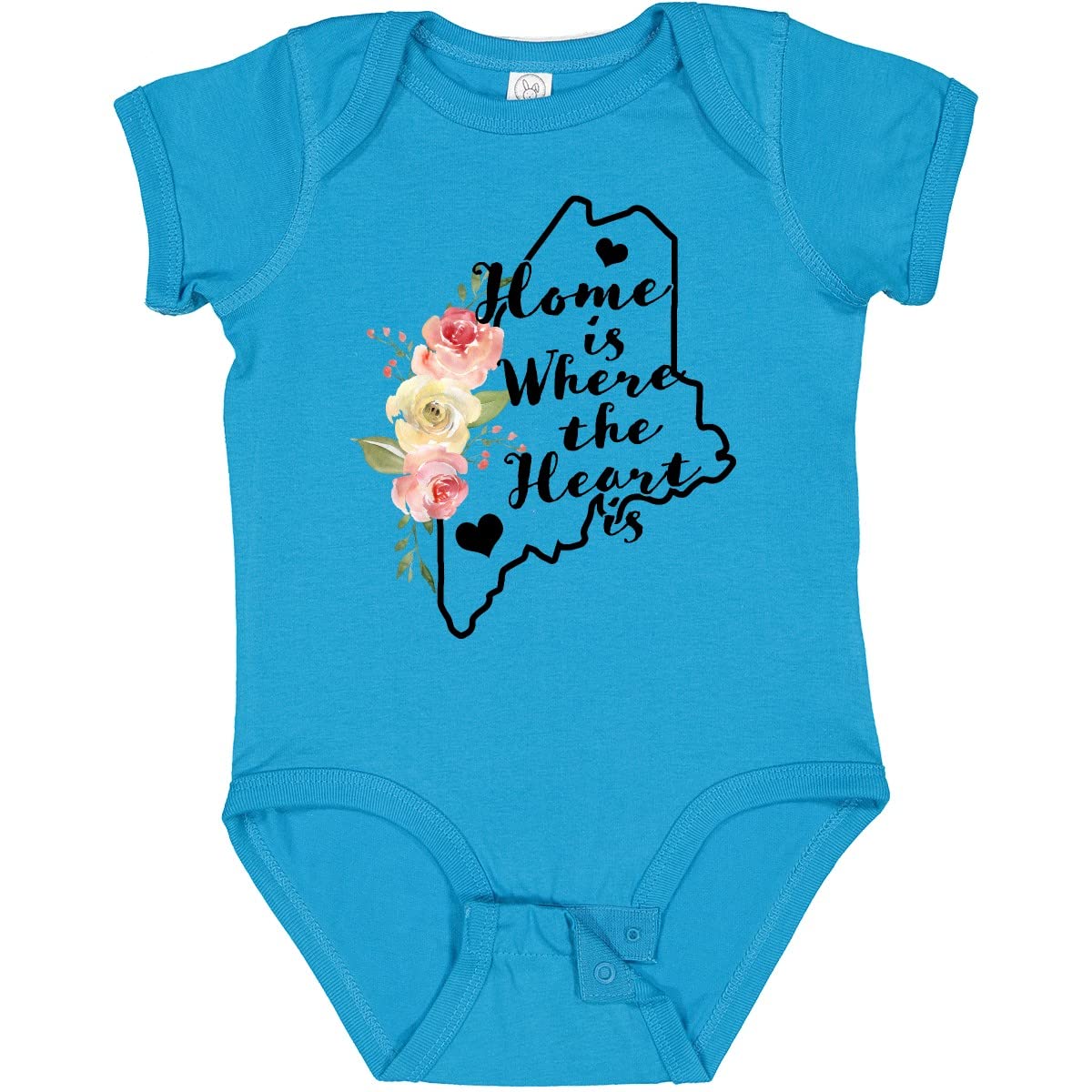 Inktastic Maine Home is Where The Heart is Watercolor Floral Baby Bodysuit - Soft Cotton Infant Onesie for Newborns, Baby Showers & Family Photos