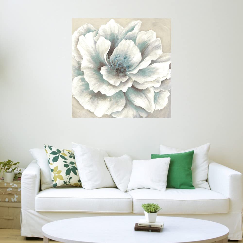 Blue and Cream Peony Canvas Wall Art - Hand Painted Floral Painting by Willowbrook Fine Art - 32x32 Inch Ready to Hang for Living Room, Bedroom, Office Decor - Perfect for Home, Wedding & Gift Ideas
