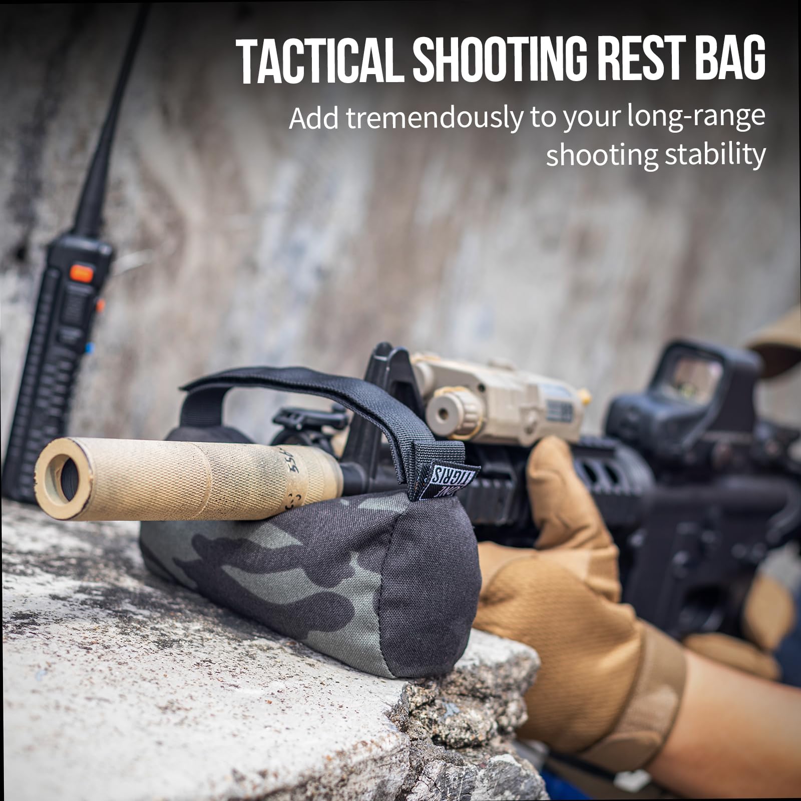 OneTigris Pre-Filled Shooting Rest Bag - Front & Rear Gun Support Sand Bag Stand for Rifle Shooting, Hunting & Range Practice | Durable Outdoor Shooting Accessories for Bench Rest, Target Practice & Field Use