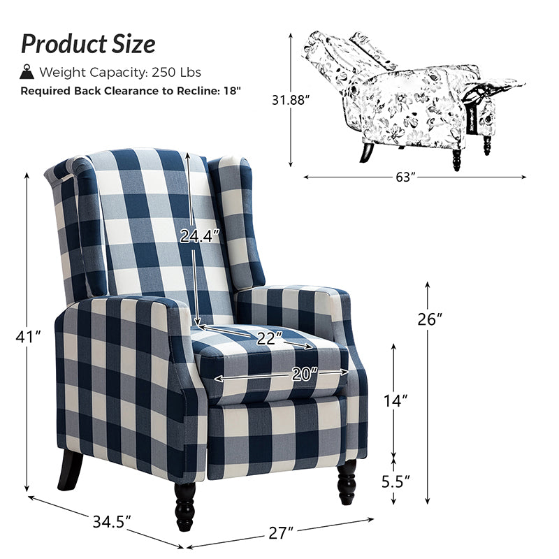 Lilith Upholstered Recliner Chair - Adjustable Backrest & Footrest, Ergonomic Living Room Reclining Chair for Relaxing, Reading & Watching TV