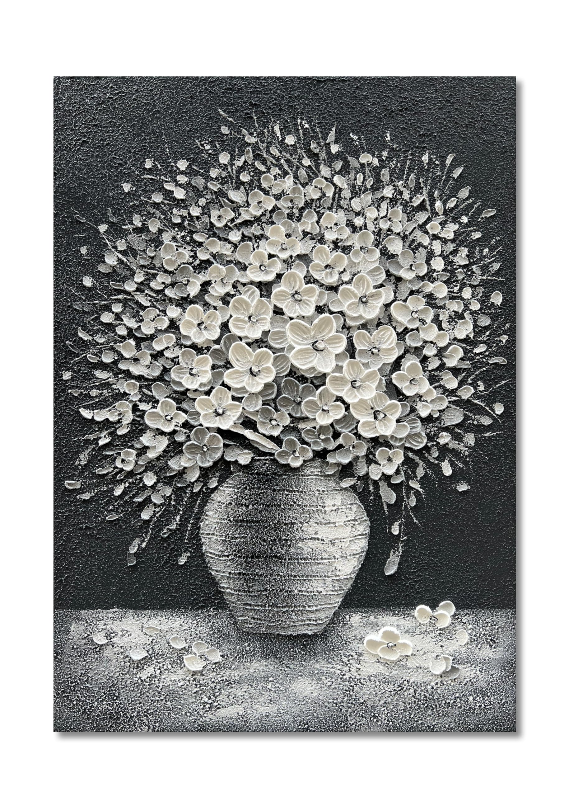 Hand-Painted Abstract White Flower Oil Painting on Canvas - 40x28 Inch Wall Art for Home & Office Decor | Modern Floral Artwork for Living Room, Bedroom, and Workspace
