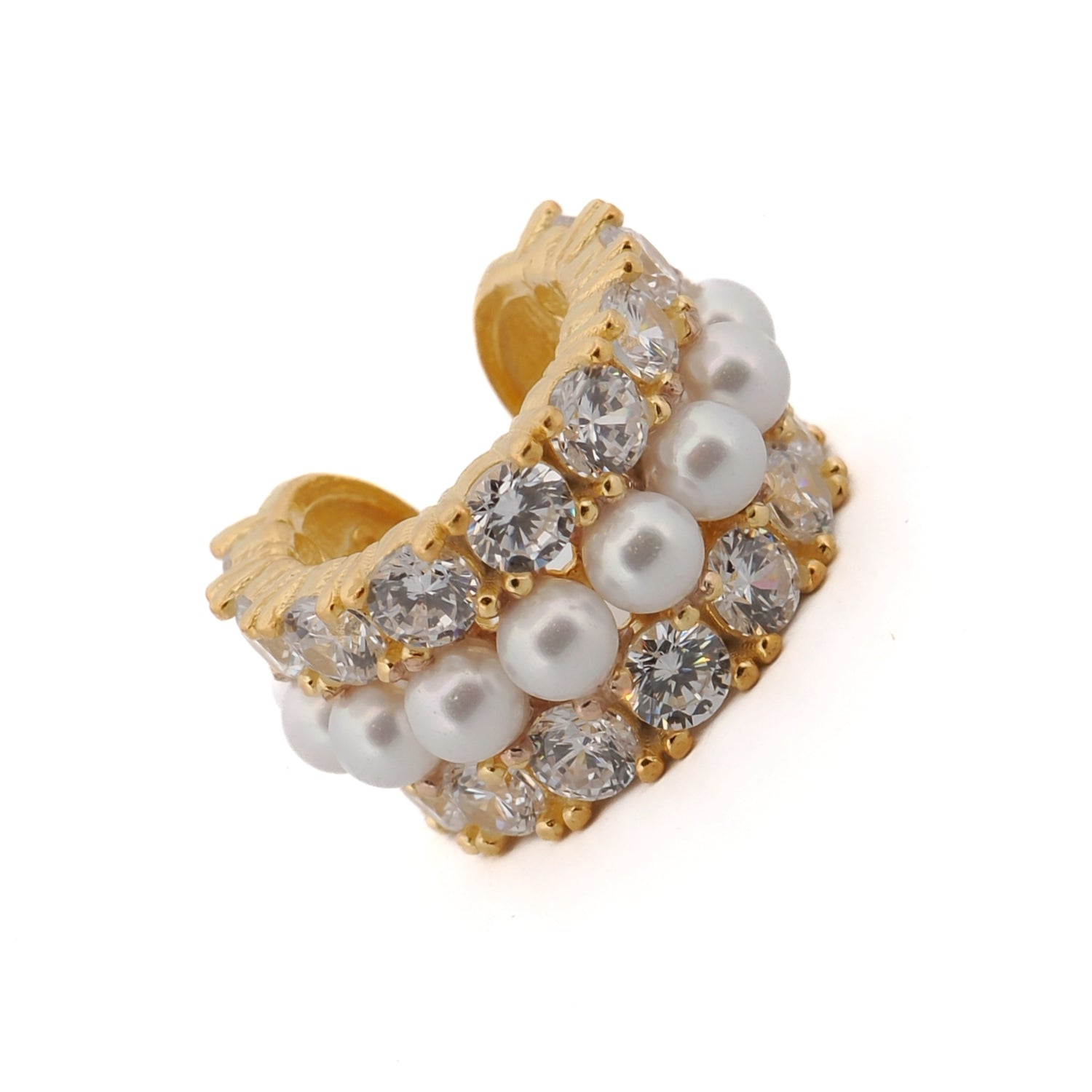 Diamond & Pearl Gold Vermeil Cuff Earrings - Elegant Luxury Jewelry for Women, Perfect for Weddings, Parties & Special Occasions