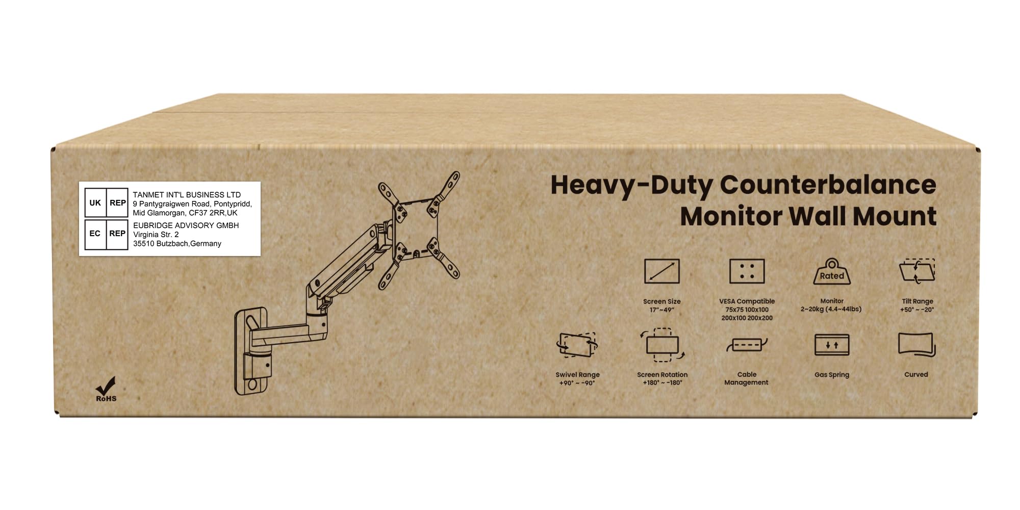 PUTORSEN Premium Ultrawide Monitor Wall Mount 17-49 inch - Heavy Duty Single Monitor Arm Supports up to 44lbs - Fully Adjustable VESA 75/100/200 Wall Mount Stand (Black) - Perfect for Home Office, Gaming Setup & Workspace Ergonomics