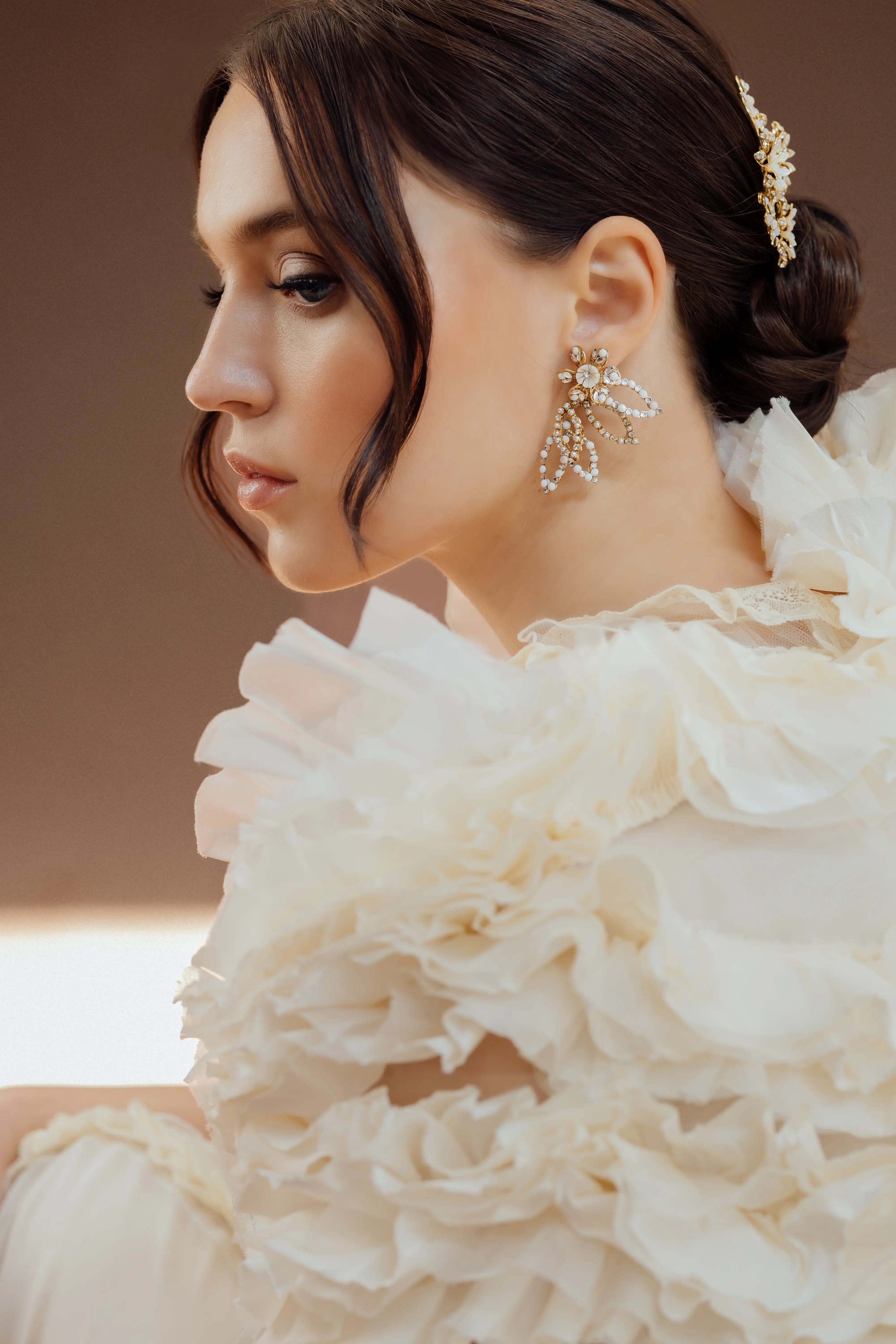 Golden Laurel Leaf Earrings Jacket - Elegant Gold-Tone Ear Cuffs for Women - Perfect for Weddings, Parties & Special Occasions