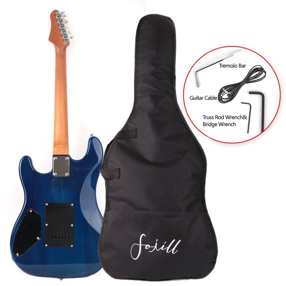39 Inch Full Scale Electric Guitar with Basswood Body, Roasted Maple Neck & Rosewood Fretboard - Includes Gig Bag for Live Performances, Studio Recording & Beginner Practice