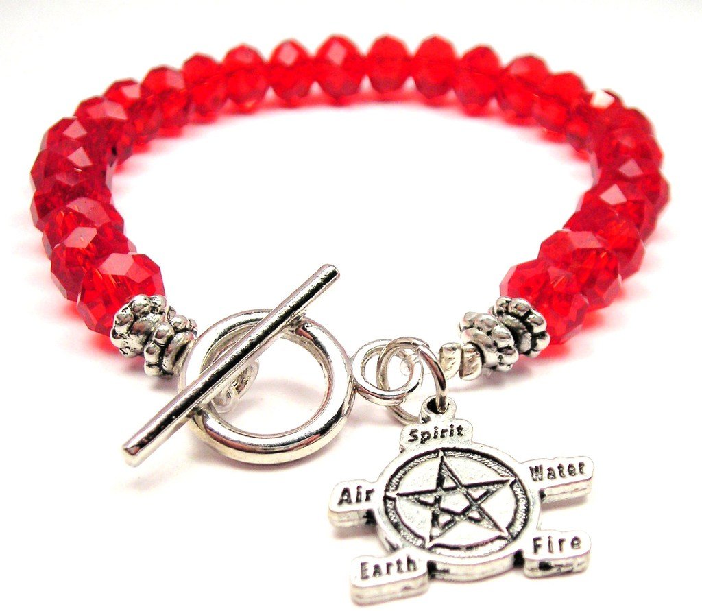 Elemental Pentacle Crystal Toggle Bracelet - Red Garnet Beaded Wiccan Jewelry for Protection & Spiritual Healing | Perfect for Wiccan Rituals, Meditation & Boho Fashion Accessories