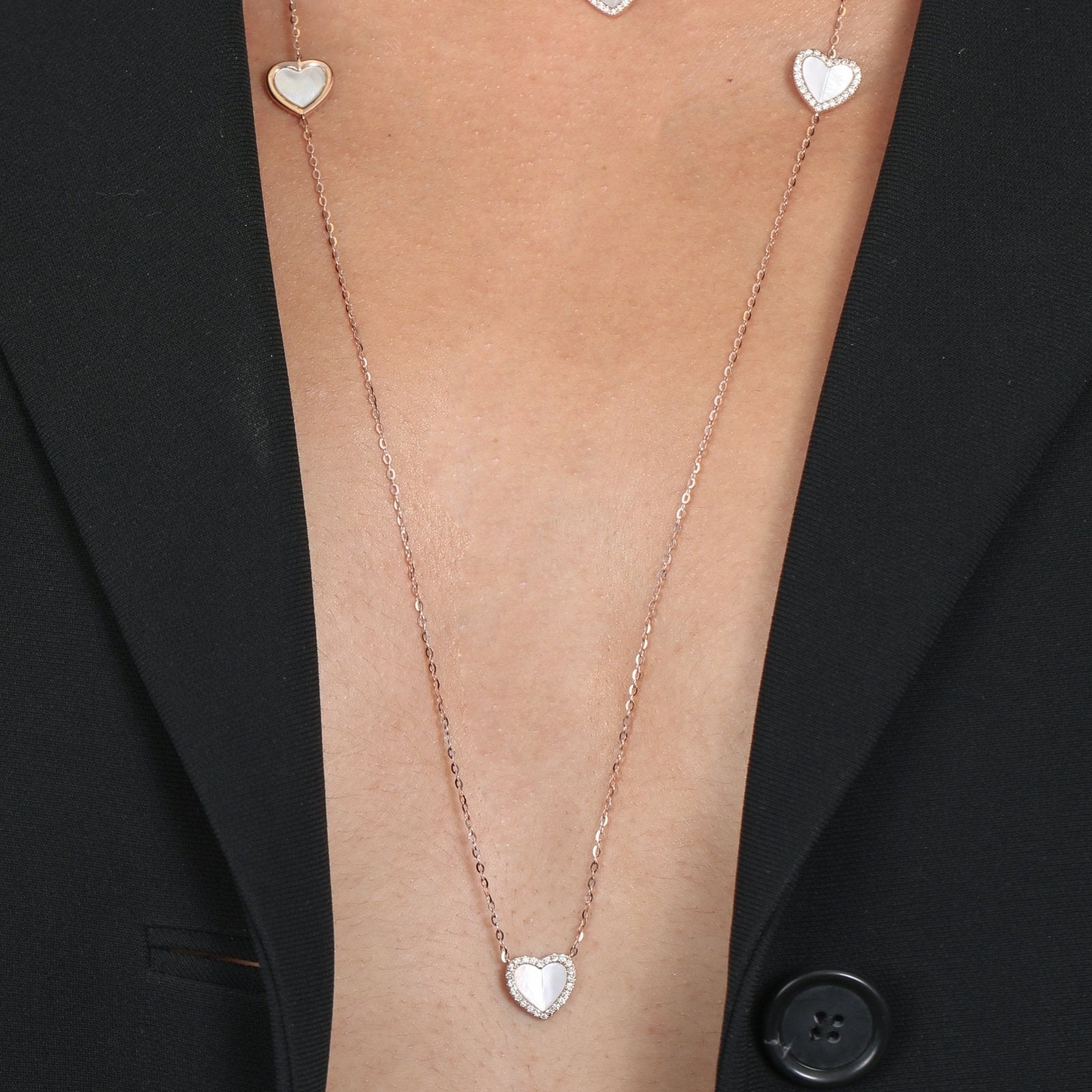14k Rose Gold Mother of Pearl Heart Diamond Pendant Necklace for Women - Elegant Jewelry Gift for Valentine's Day, Anniversary & Special Occasions
