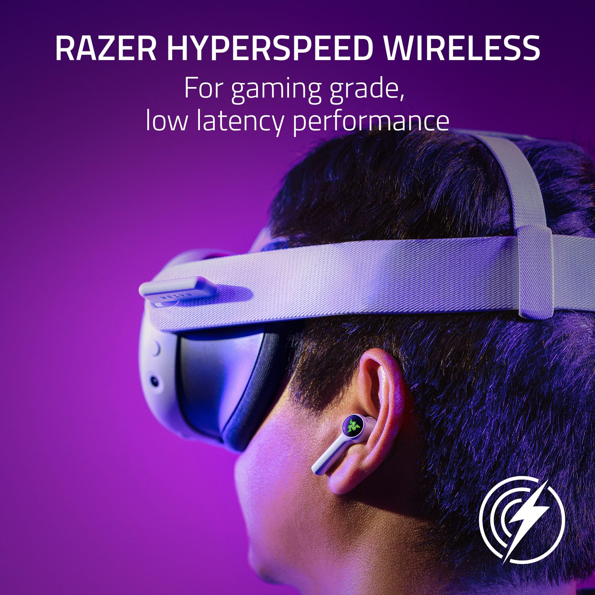 Razer Hammerhead HyperSpeed Wireless Gaming Earbuds for Meta Quest 2 & 3 VR - 2.4Ghz USB-C & Bluetooth 5.2 - Multi-Platform ANC Headphones with 30H Battery - Comfort Fit White Earbuds - Perfect for VR Gaming, Mobile Gaming & Travel