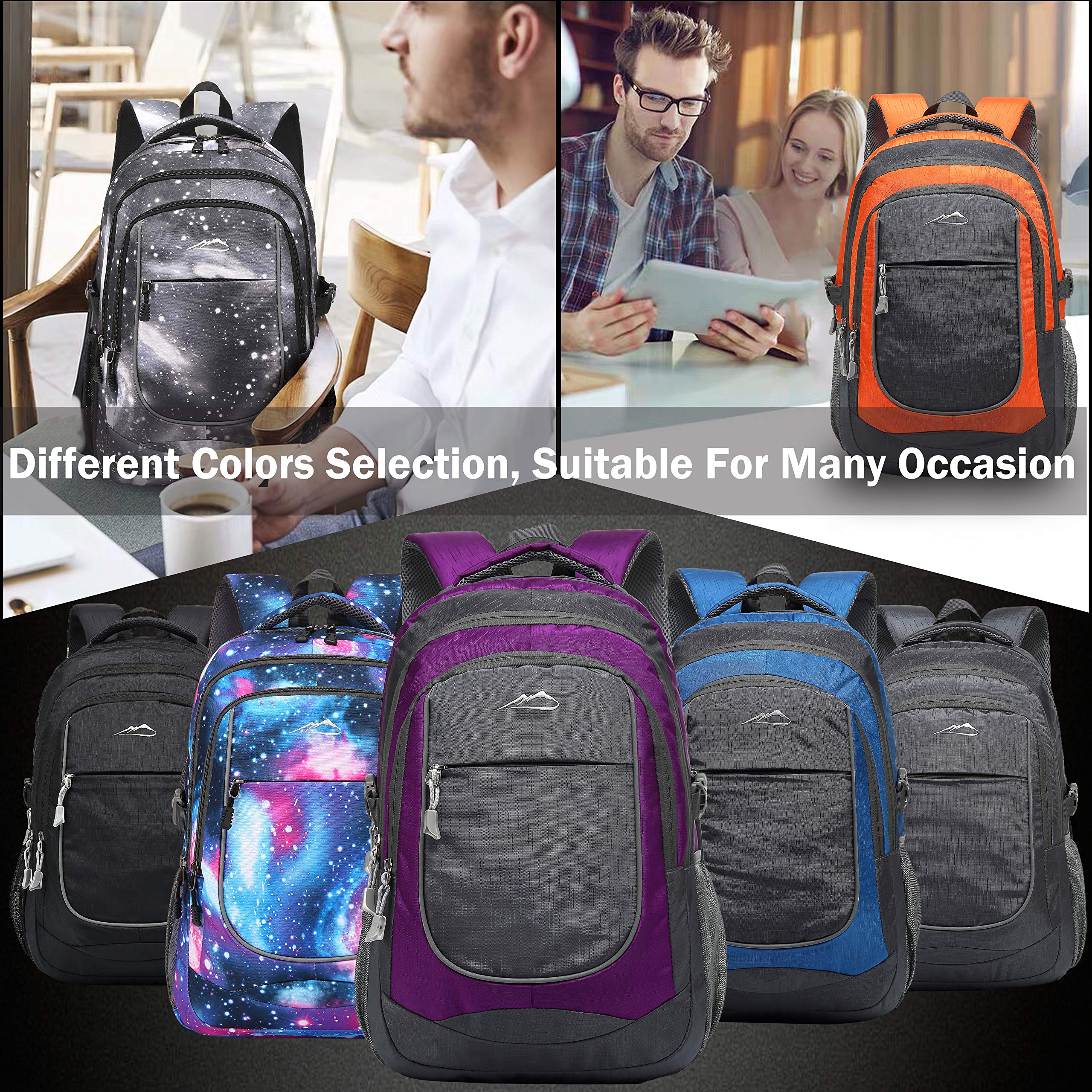 Durable 15.6 Inch Laptop Backpack for School, College, Travel & Hiking - Multi-Compartment Water-Resistant Book Bag with USB Charging Port & Reflective Strips (Black/Purple) - Perfect for Students, Professionals & Outdoor Enthusiasts