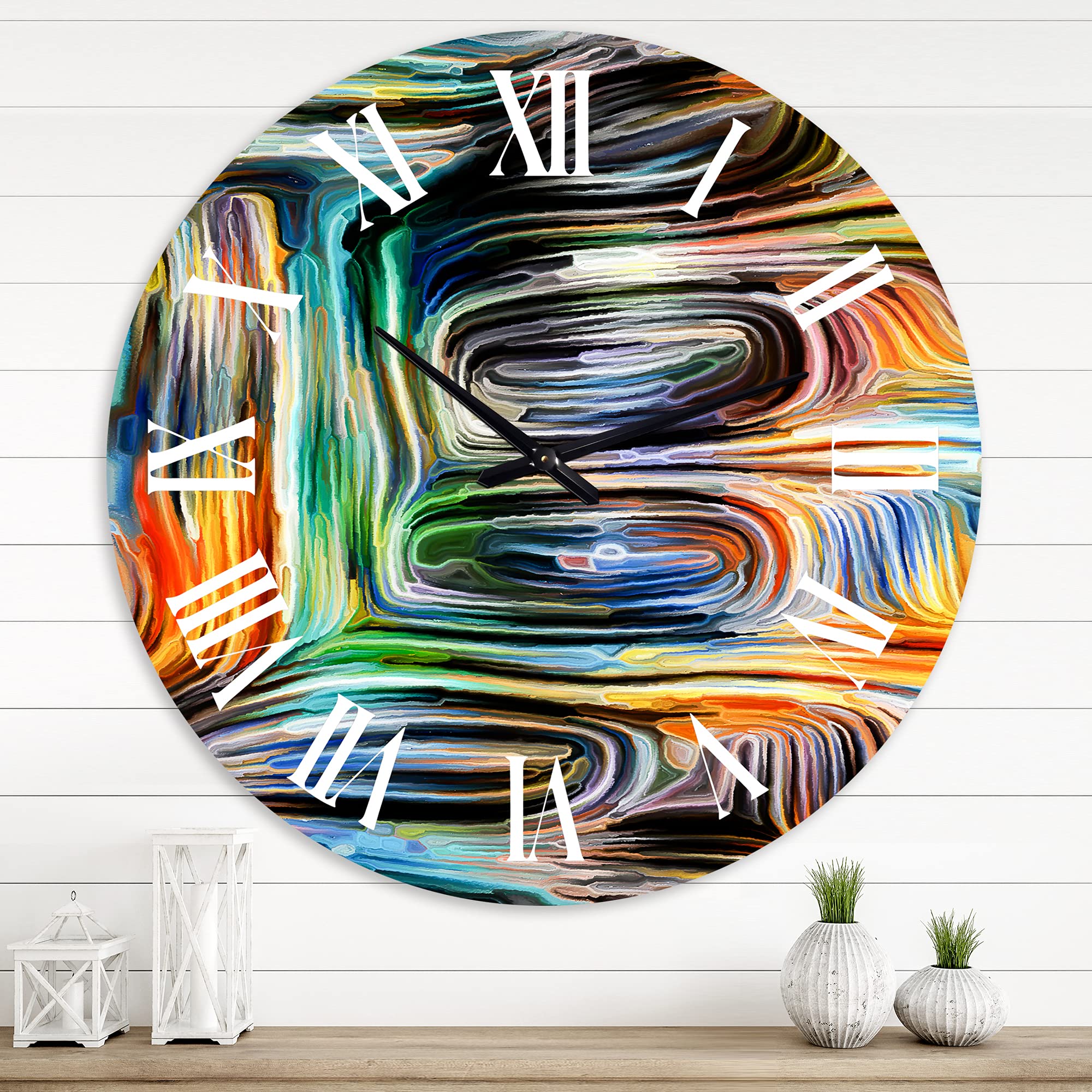 DesignQ Modern Wall Clock 'Colour Fusion VII' - Large Abstract Fractal Wall Clock for Home & Office Decor - Perfect for Living Room, Bedroom, and Workspace